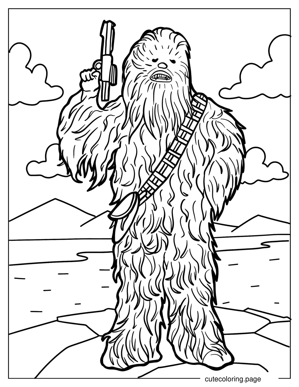 Chewbacca Holding Blaster Rifle coloring page