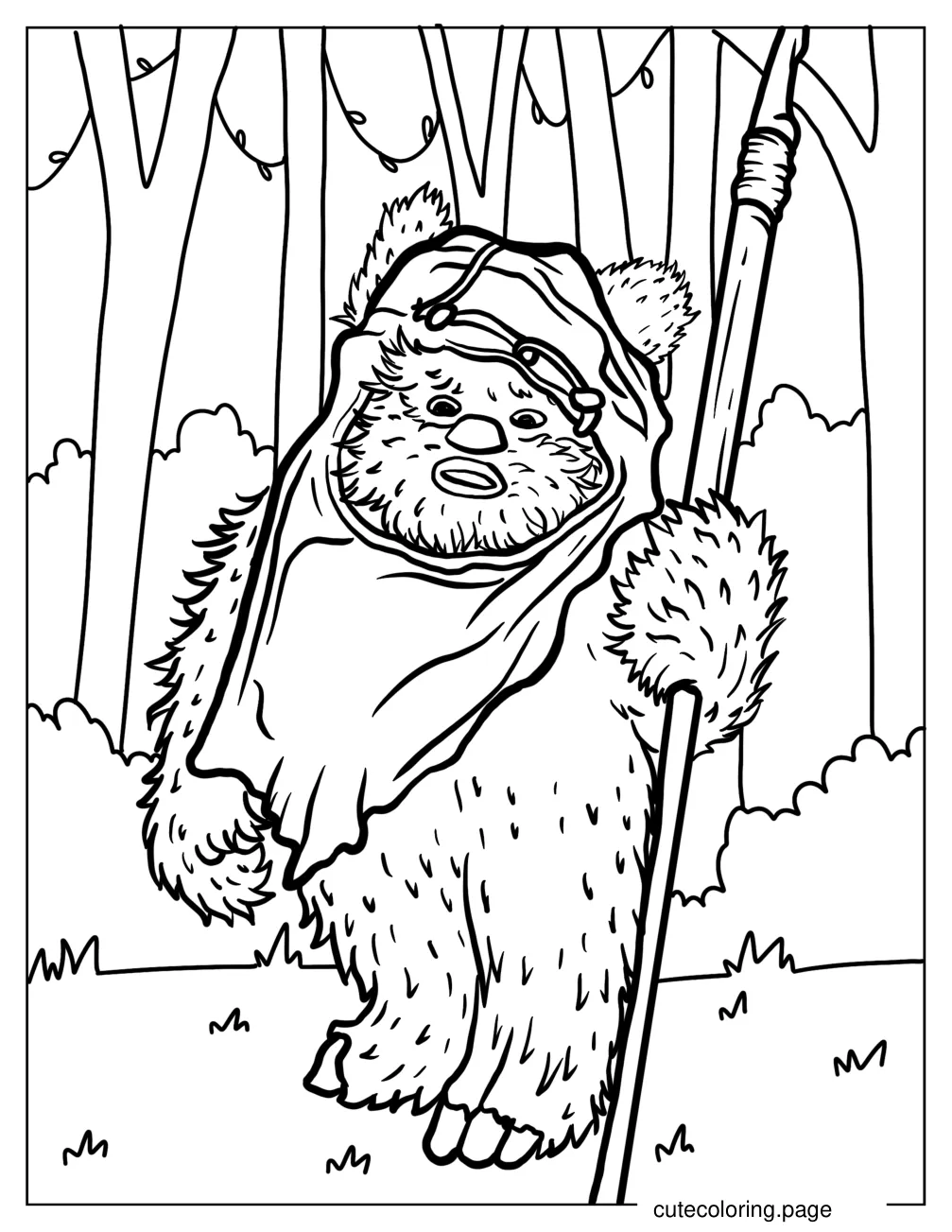 Ewok In The Forest Coloring Page coloring page