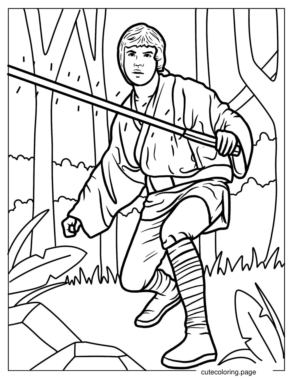 Luke Skywalker Holding Lightsaber Coloring In coloring page