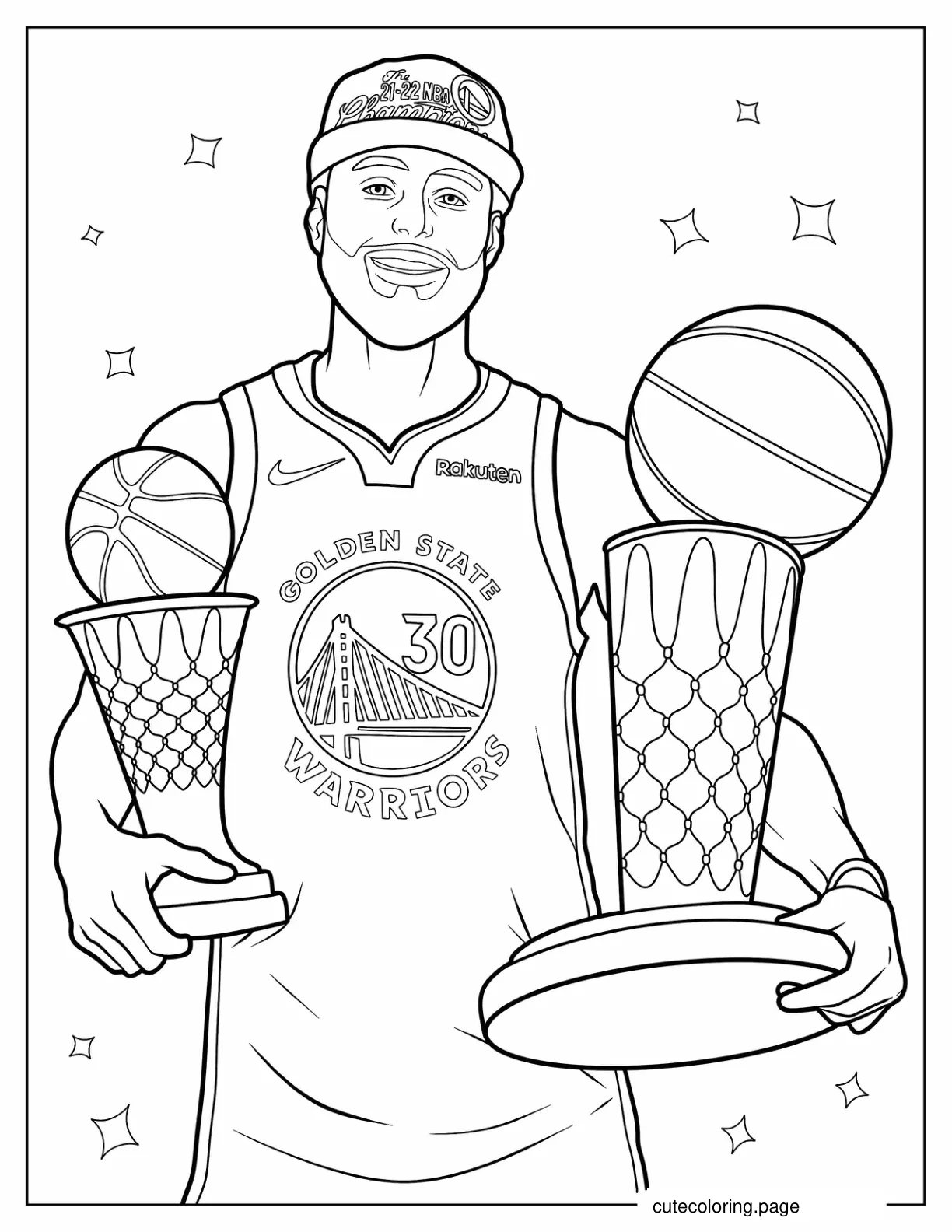 Coloring Page Of Steph Curry Holding Trophies coloring page