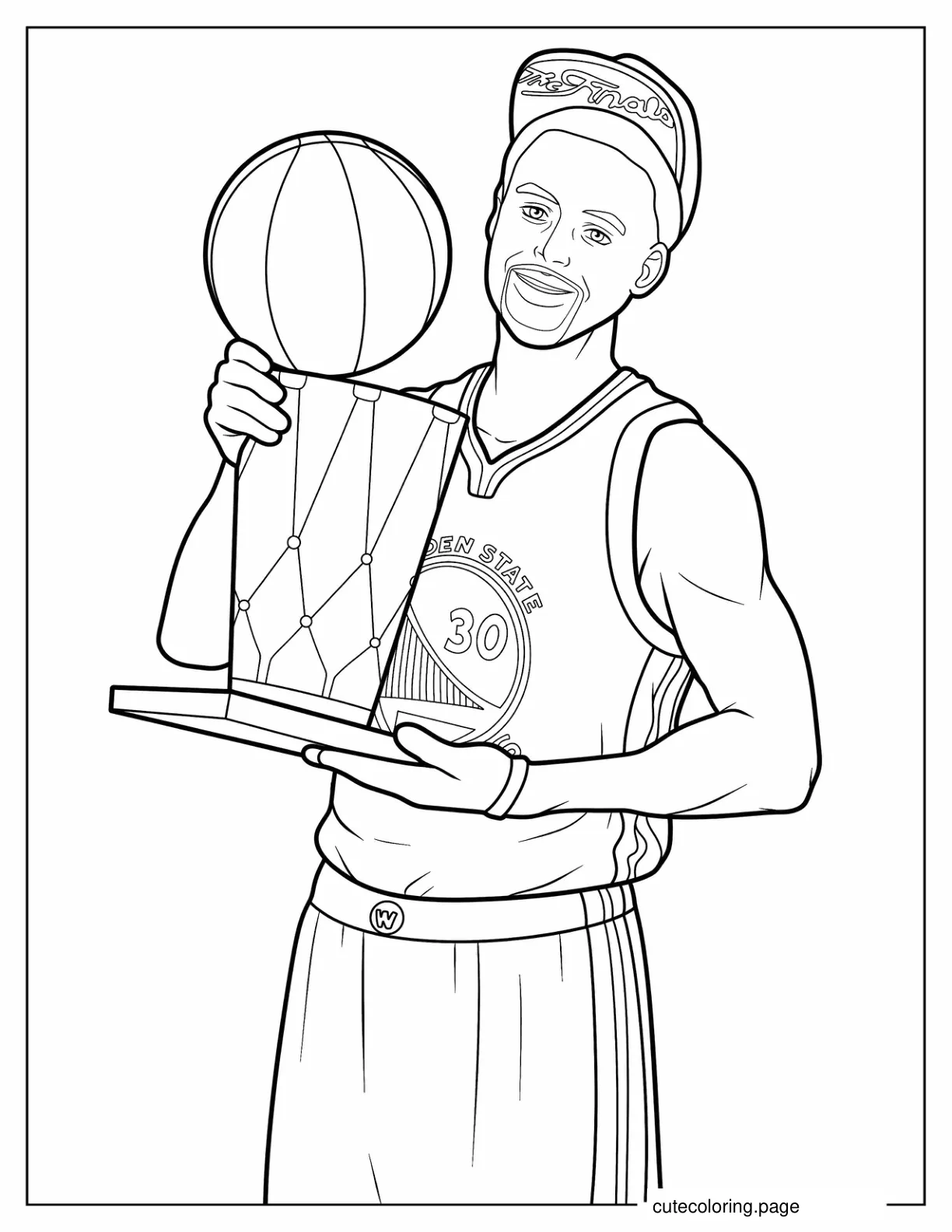 Coloring Sheet Of Stephen Curry Holding Championship Trophy coloring page