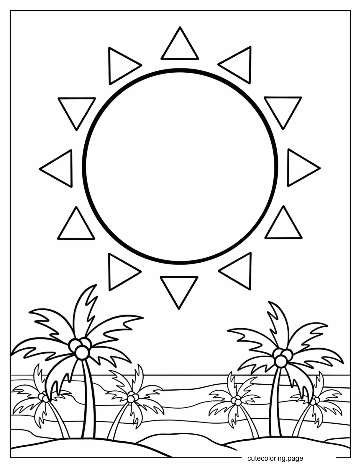 Big Sun Shining Over The Beach coloring page