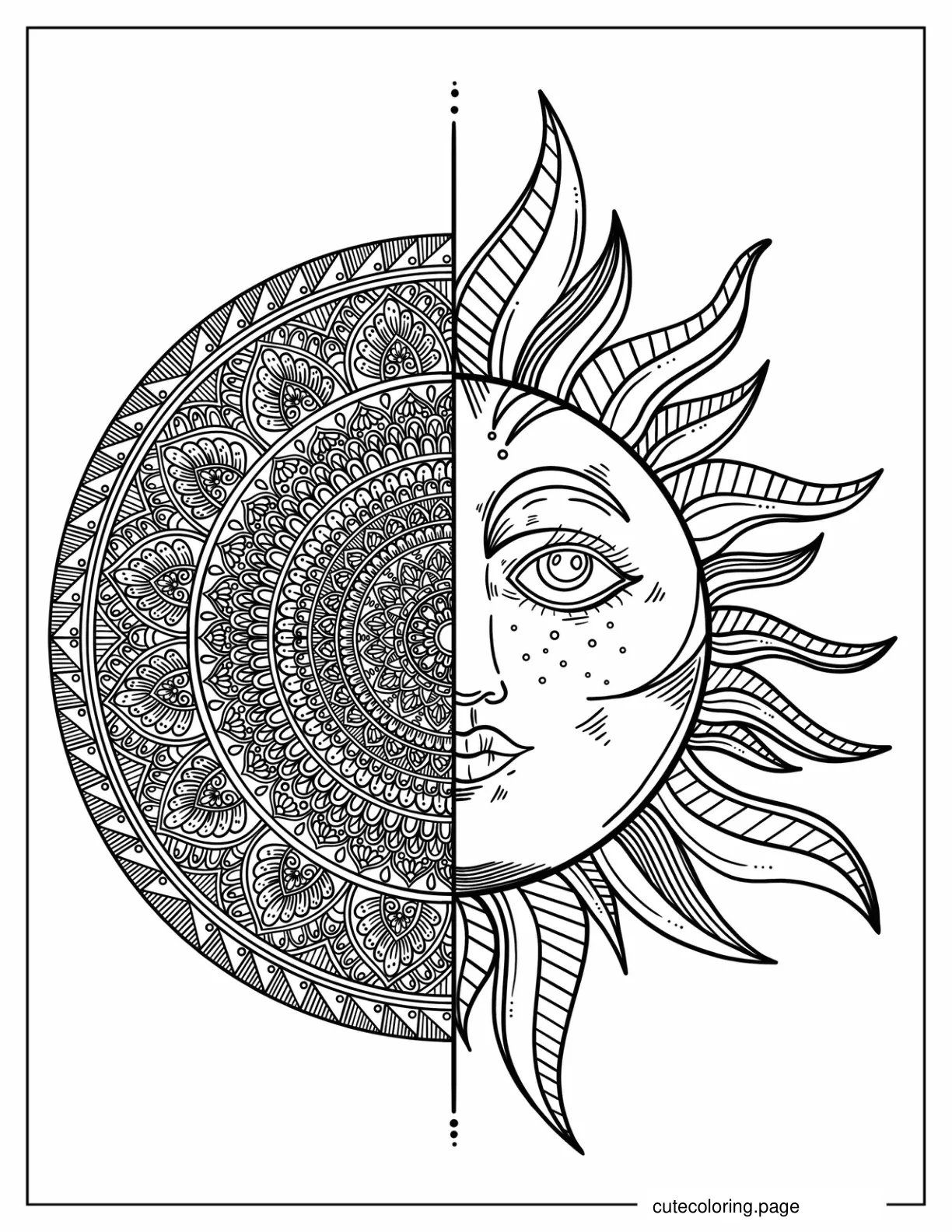 Detailed Sun Mandala To Color For Relaxation coloring page