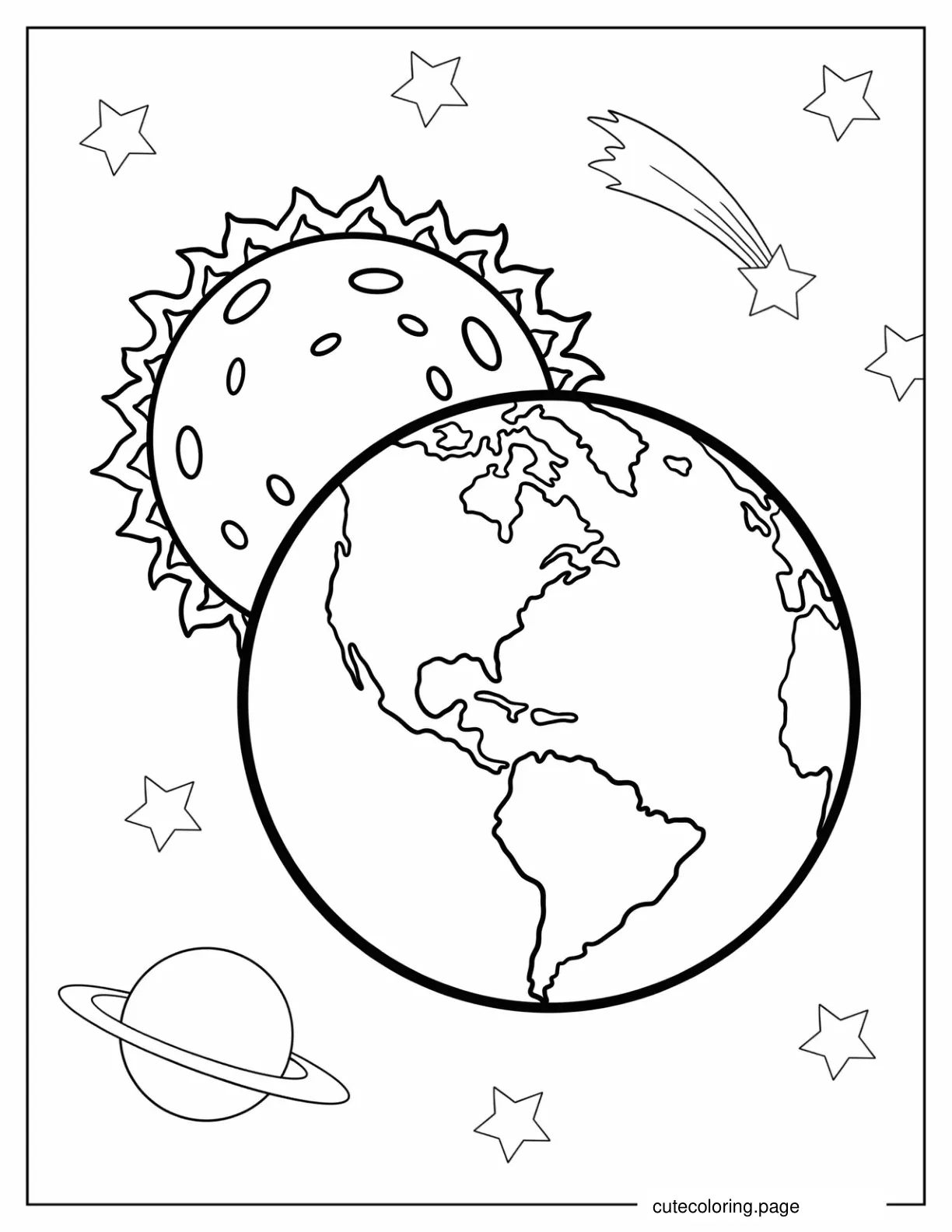 Earth And Sun In Space To Color coloring page