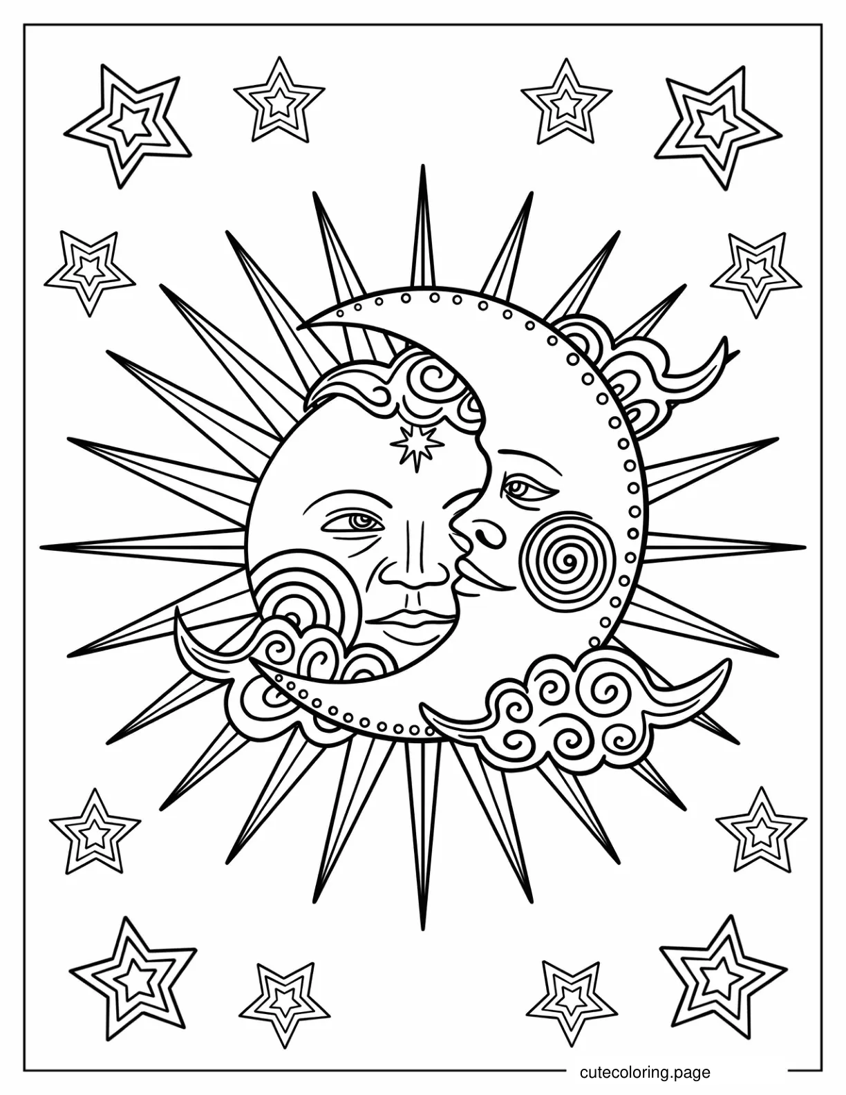 Moon And Sun Coloring Page For Adults coloring page