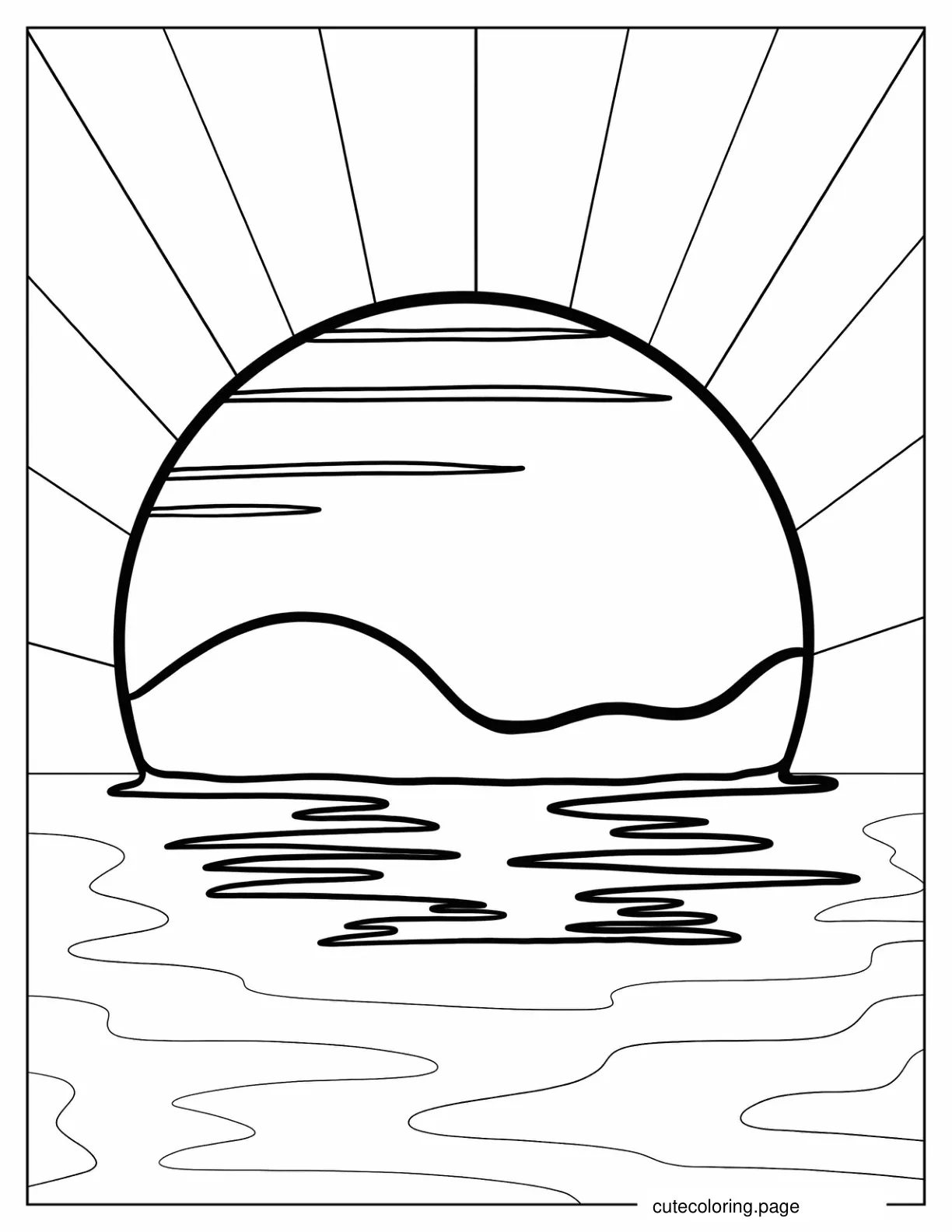 Setting Sun Over Ocean To Color coloring page