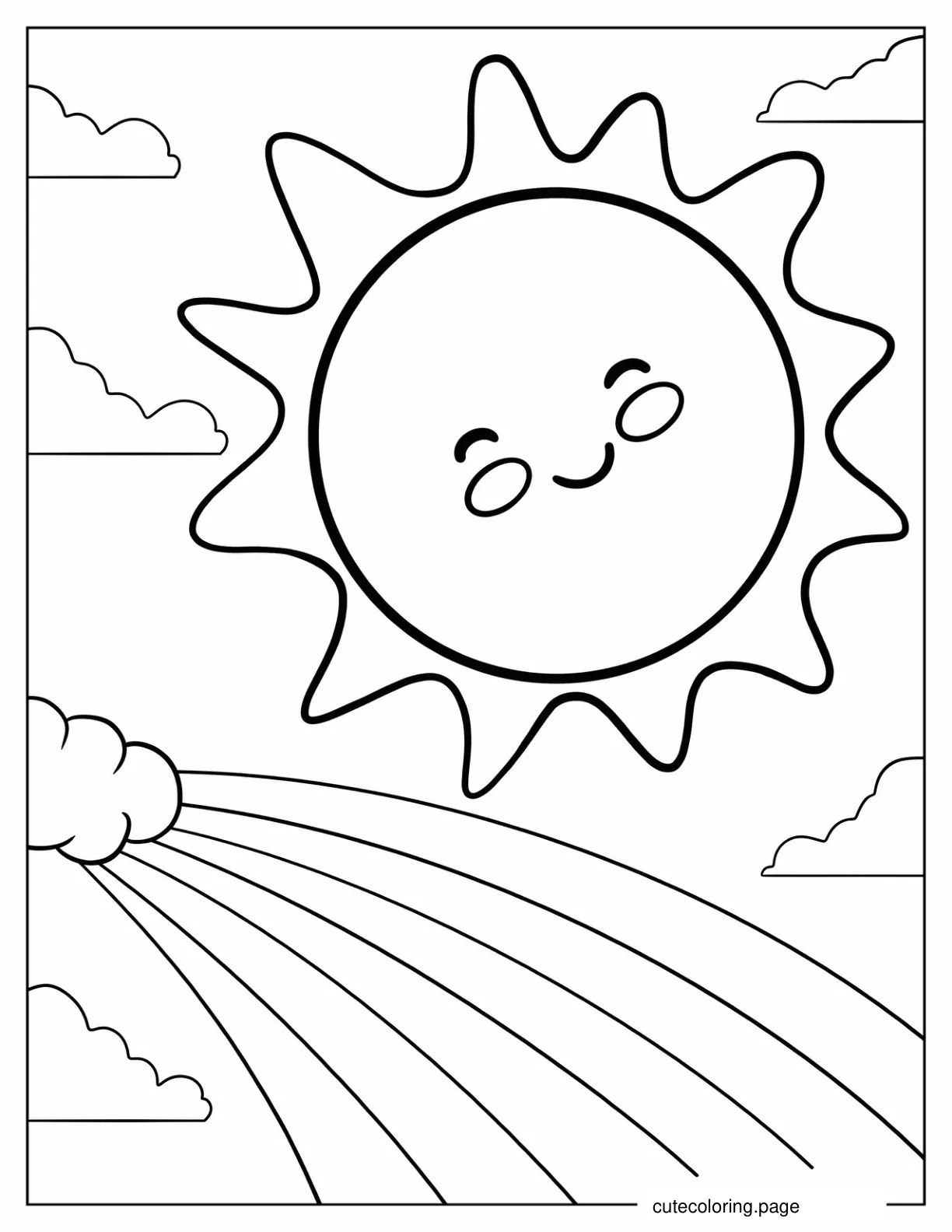 Smiling Sun With Rainbow coloring page