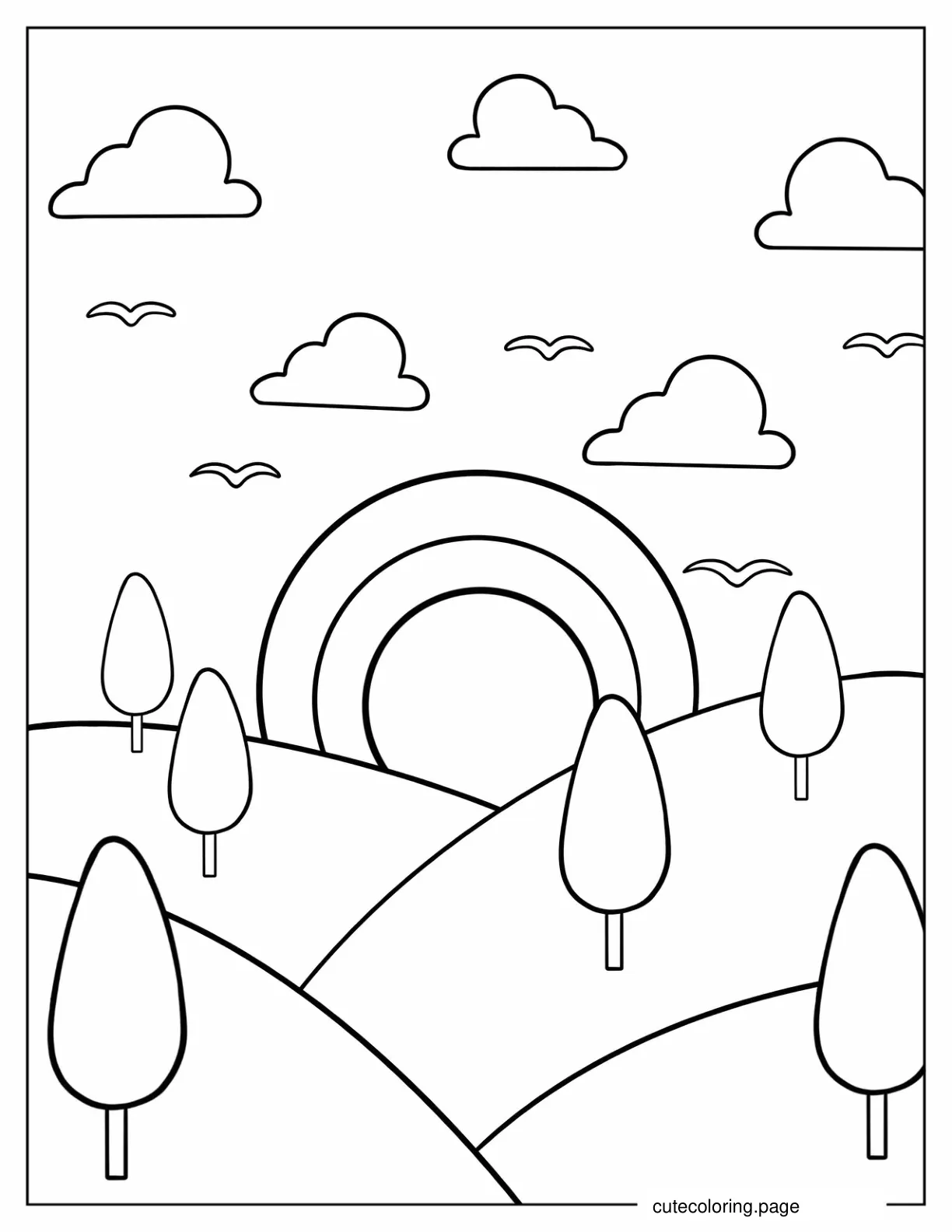 Sun Rising Over Valley To Color coloring page