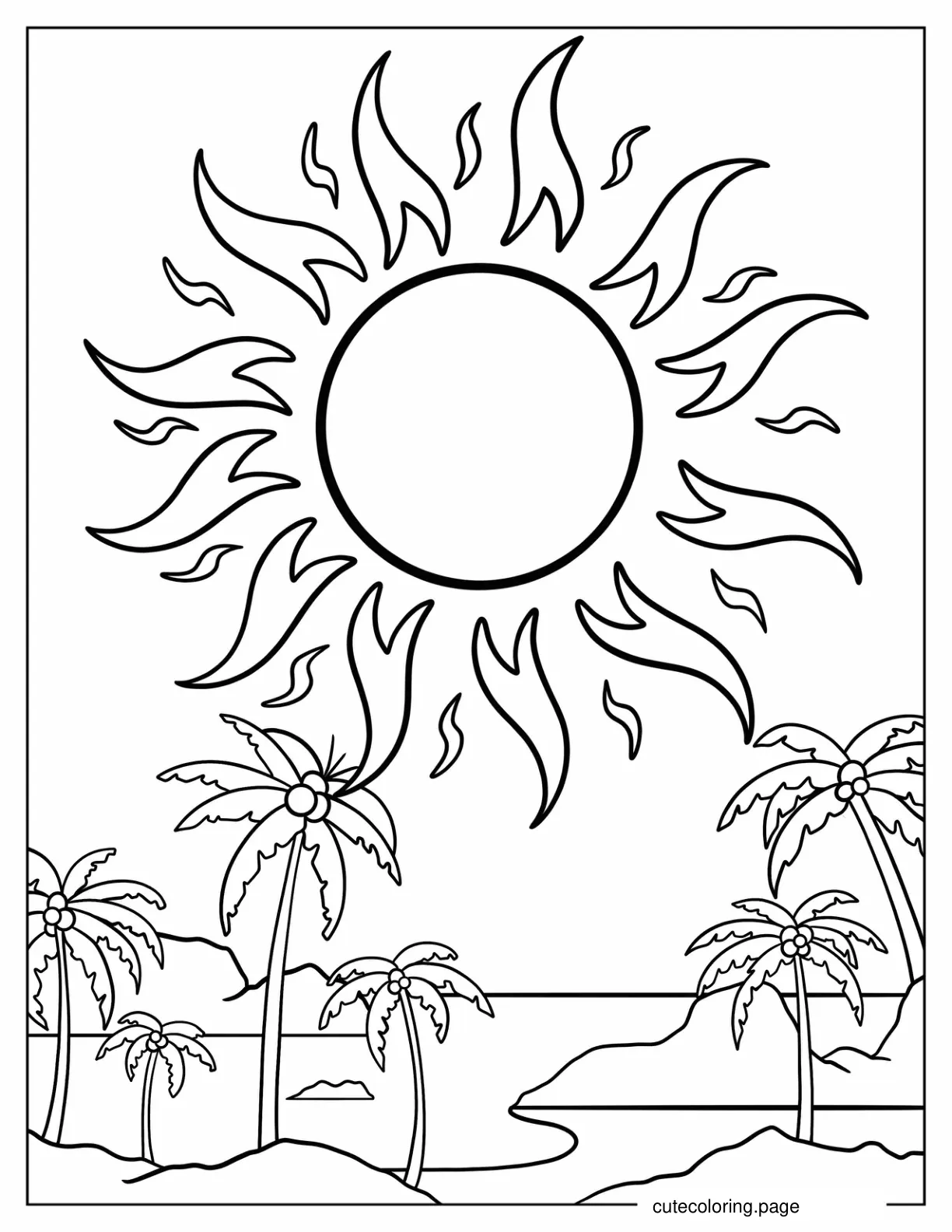 Sun Shining Over The Ocean To Color coloring page