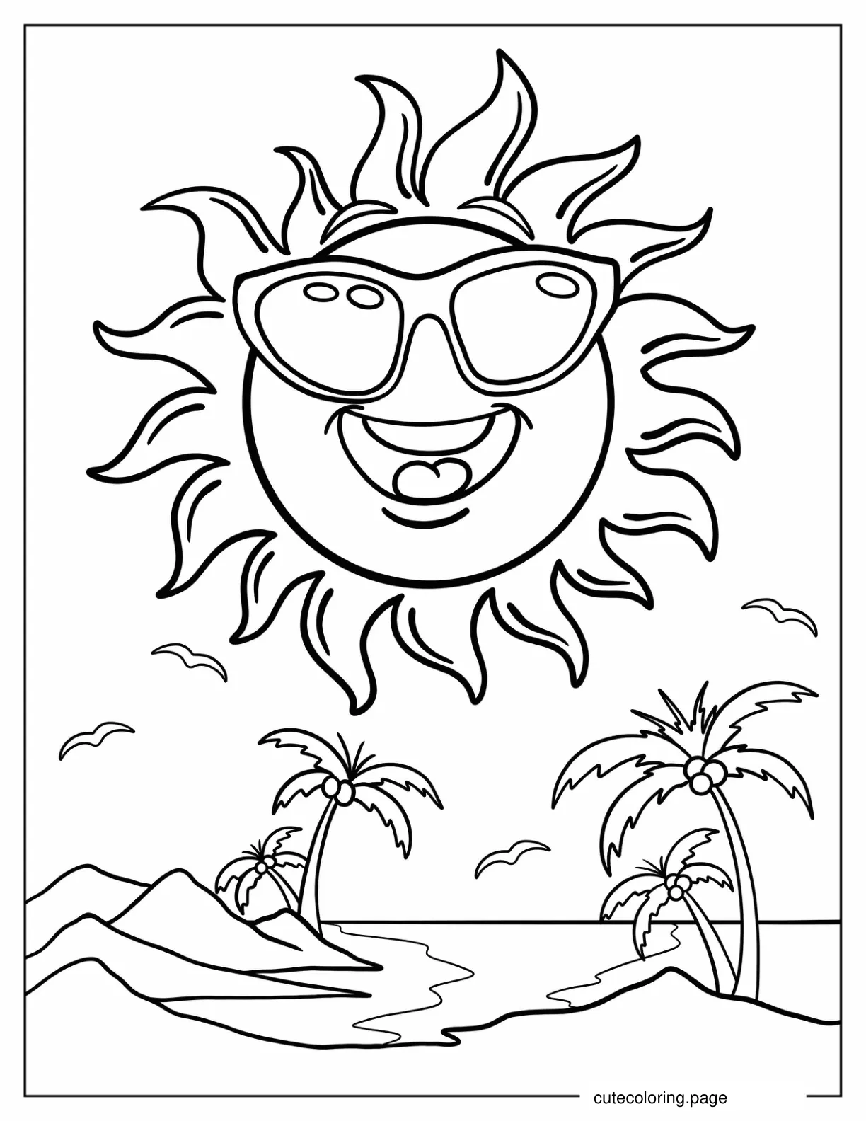 Sun Wearing Sunglasses At The Beach coloring page