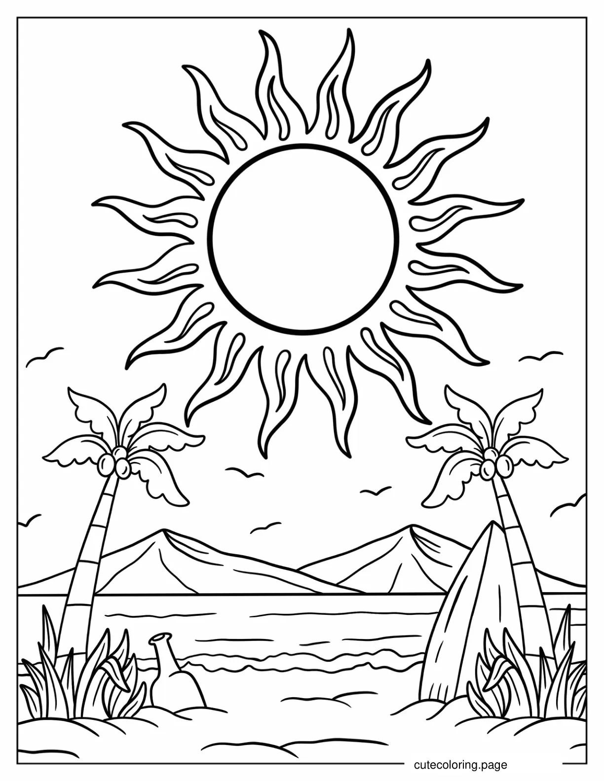 Sun With Big Sun Rays To Color coloring page