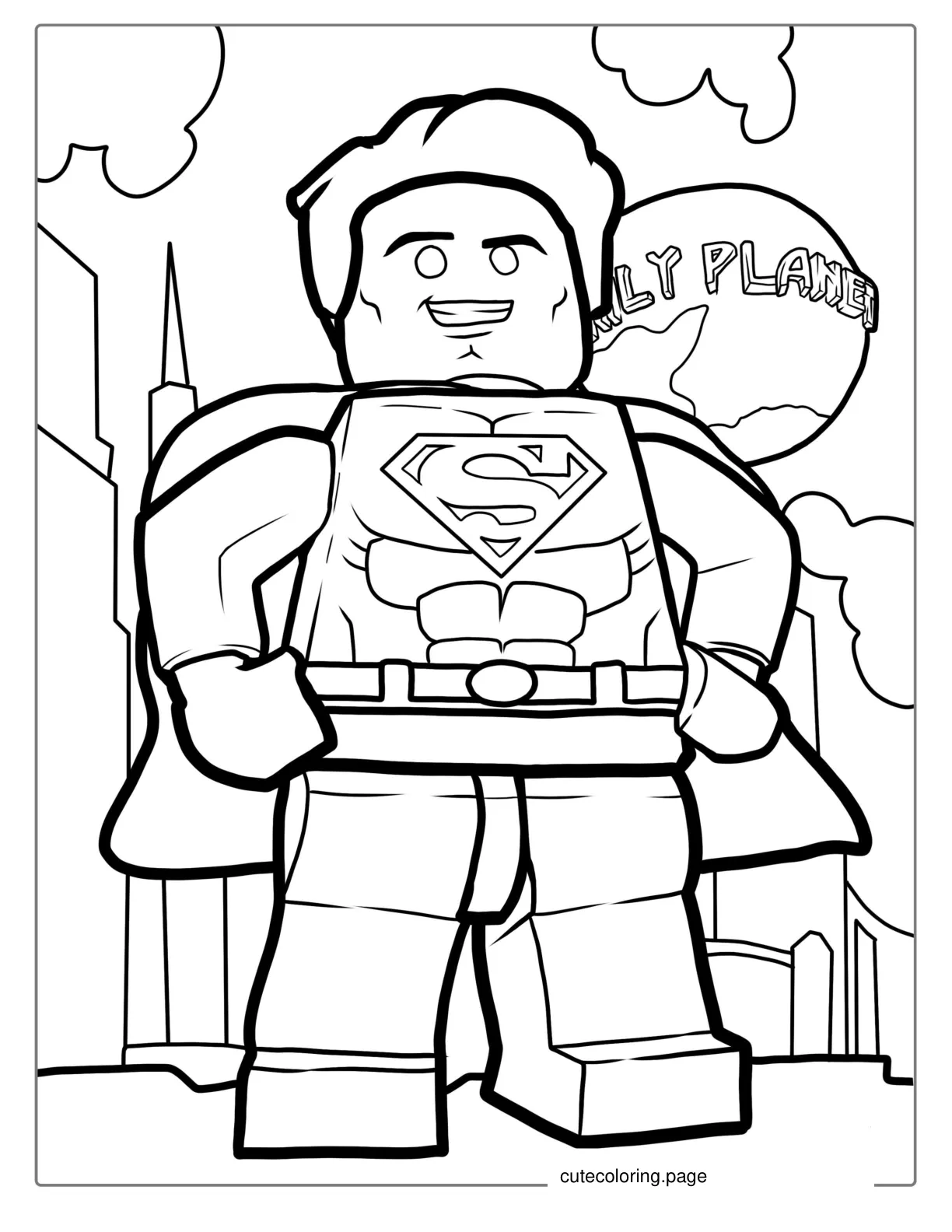 Lego Superman In Front Of Daily Planet coloring page