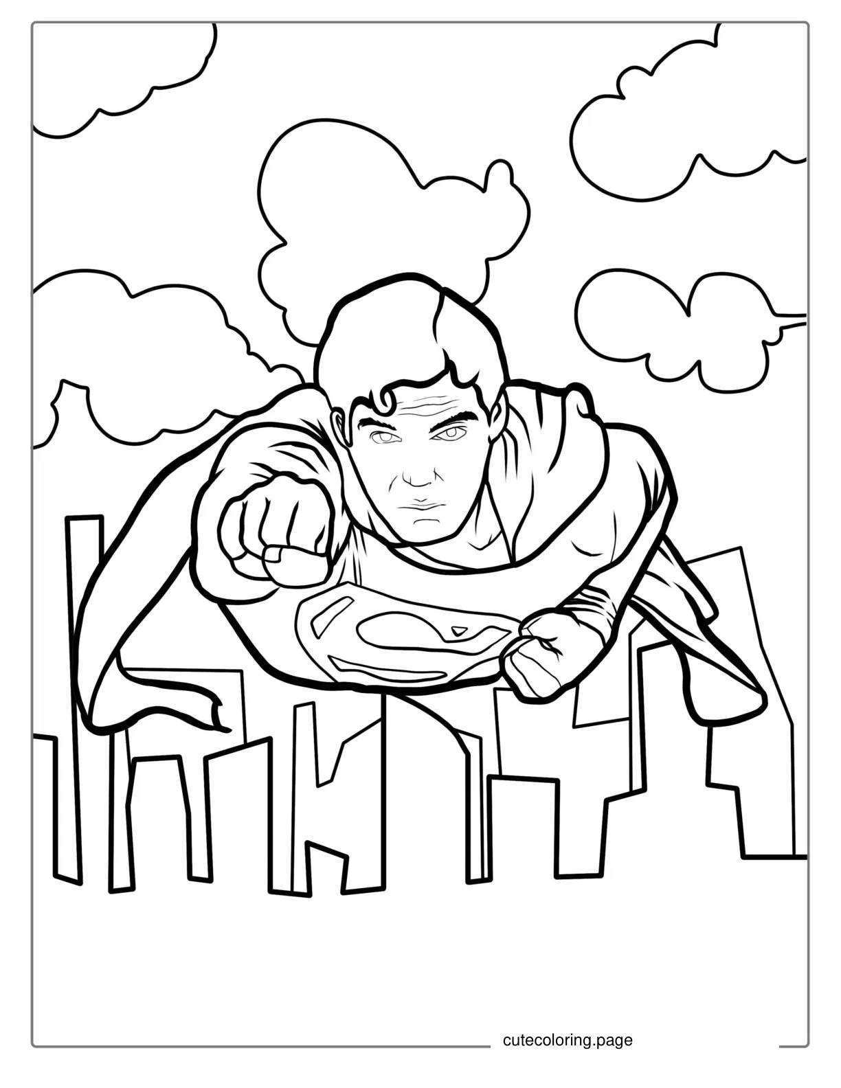 Superman Flying Over Buildings Coloring coloring page