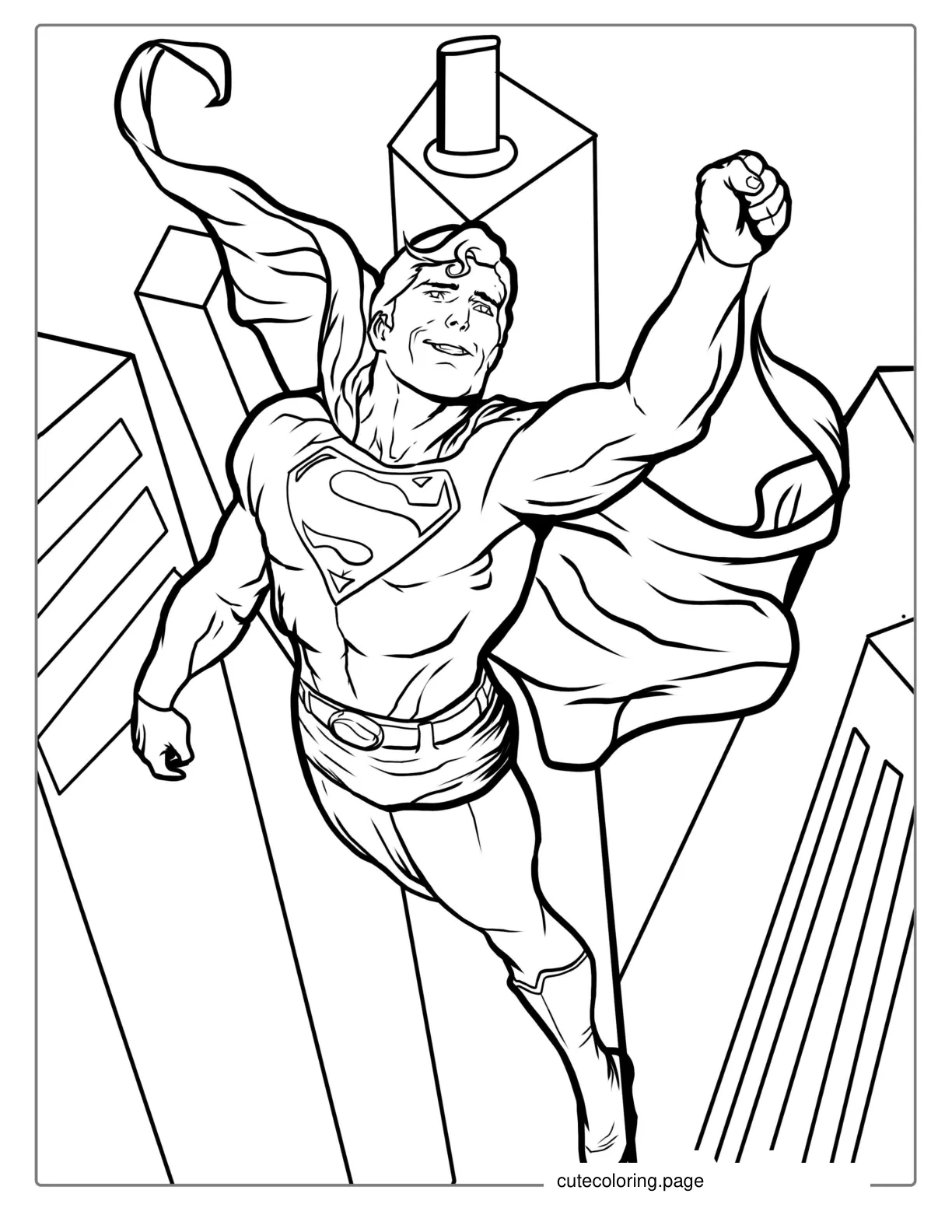 Superman Flying Through City Skyline coloring page