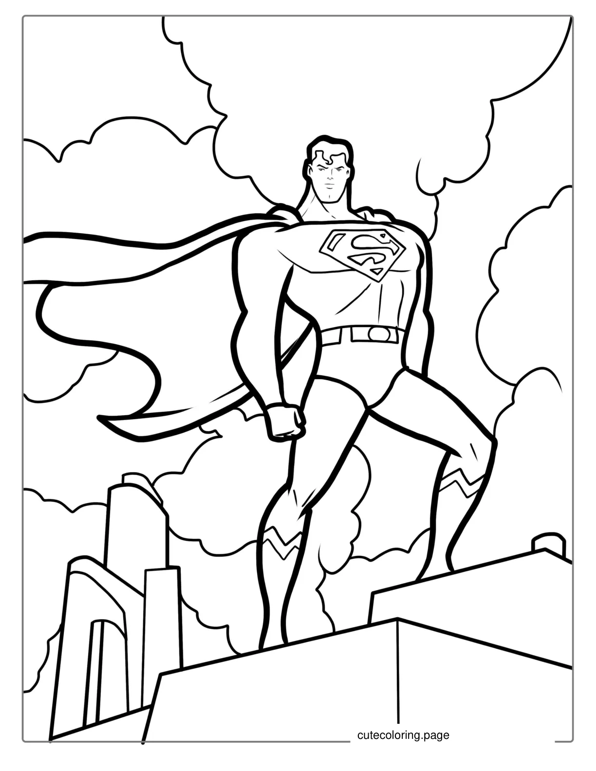 Superman Standing On Edge Of Building To Color coloring page