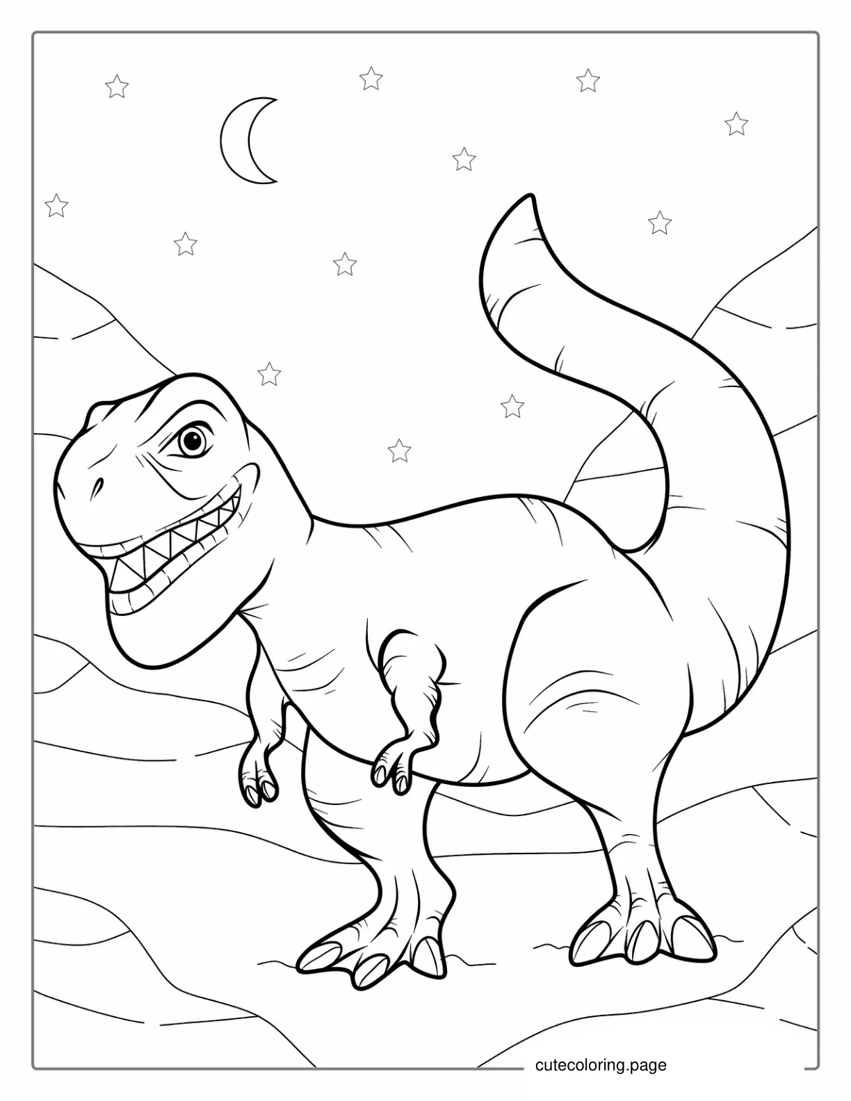 Big Tyrannosaurus Rex Under The Stars To Color coloring page