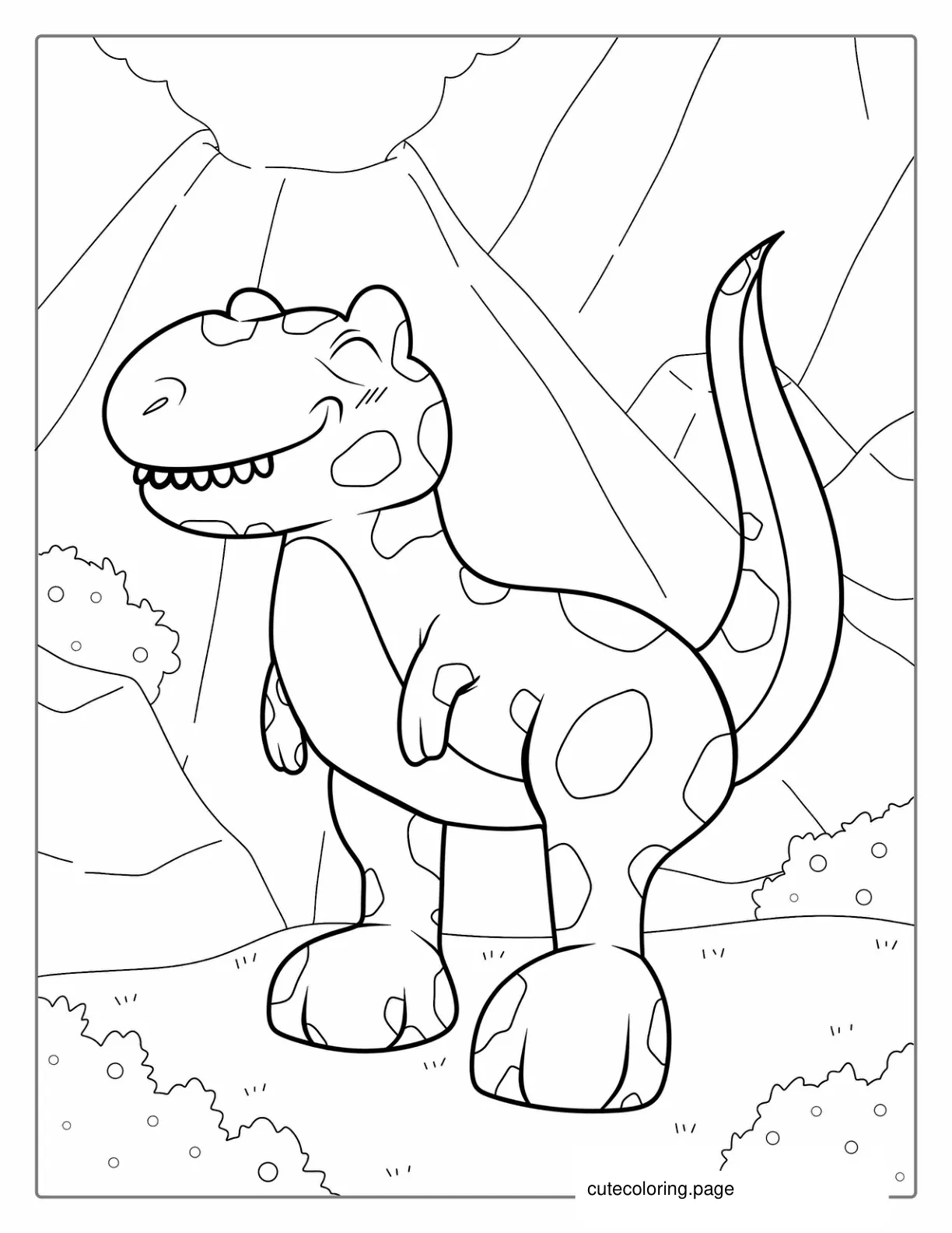 Cartoon T Rex With Volcano Coloring Page coloring page