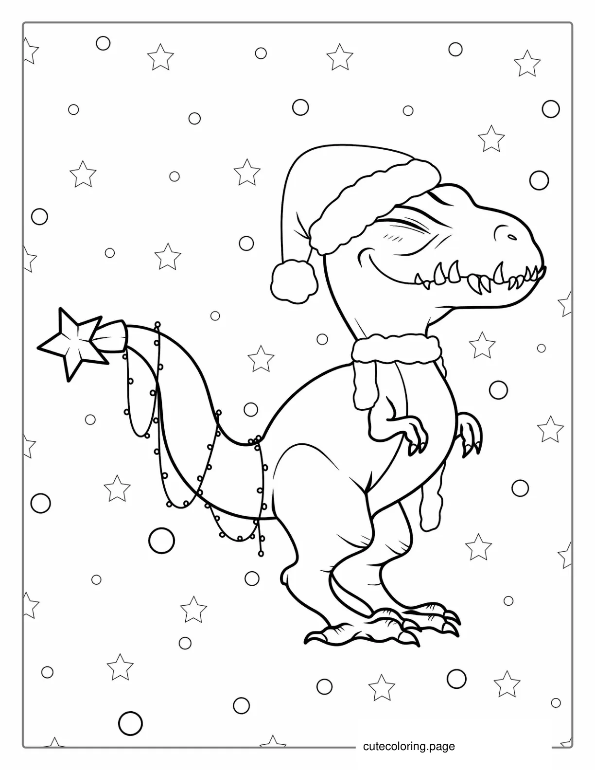 Christmas Themed T Rex With Santa Hat To Color coloring page