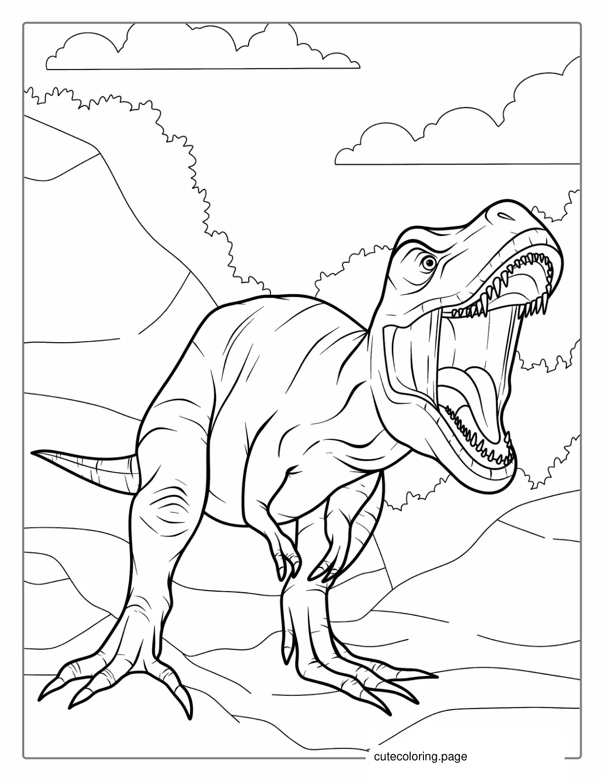 Coloring Page Of a Detailed Tyrannosaurus Rex coloring page