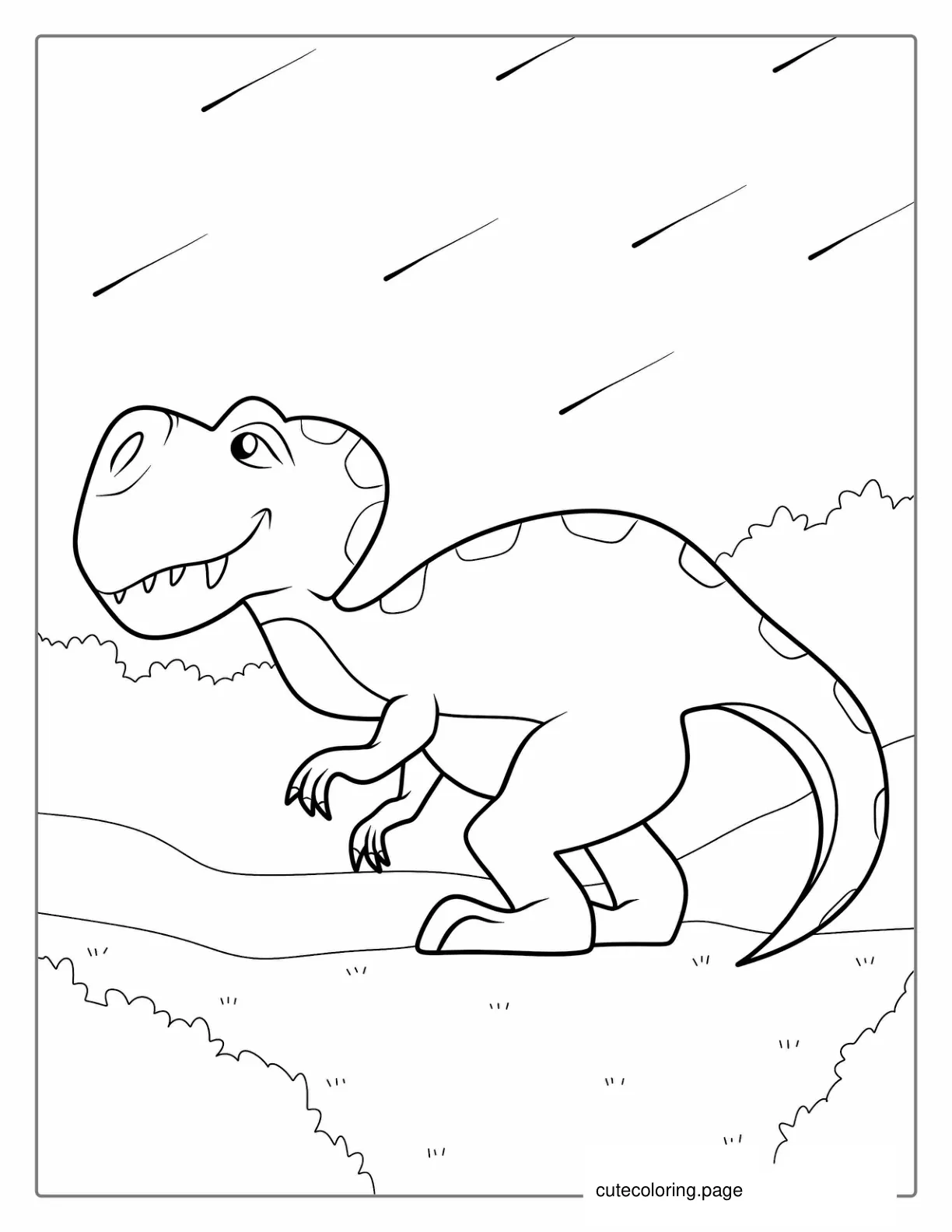 Easy To Color T Rex Dinosaur With Astroids coloring page