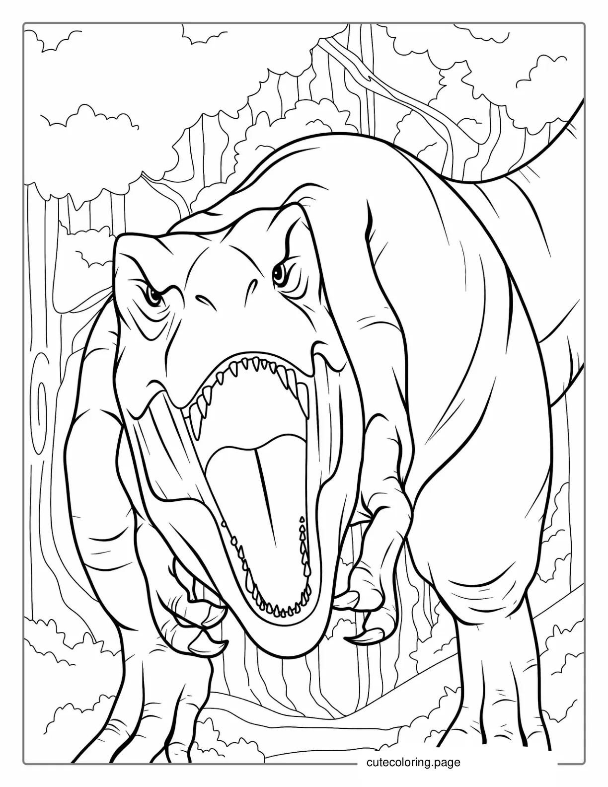 Front Facing View Of T Rex Showing Teeth coloring page