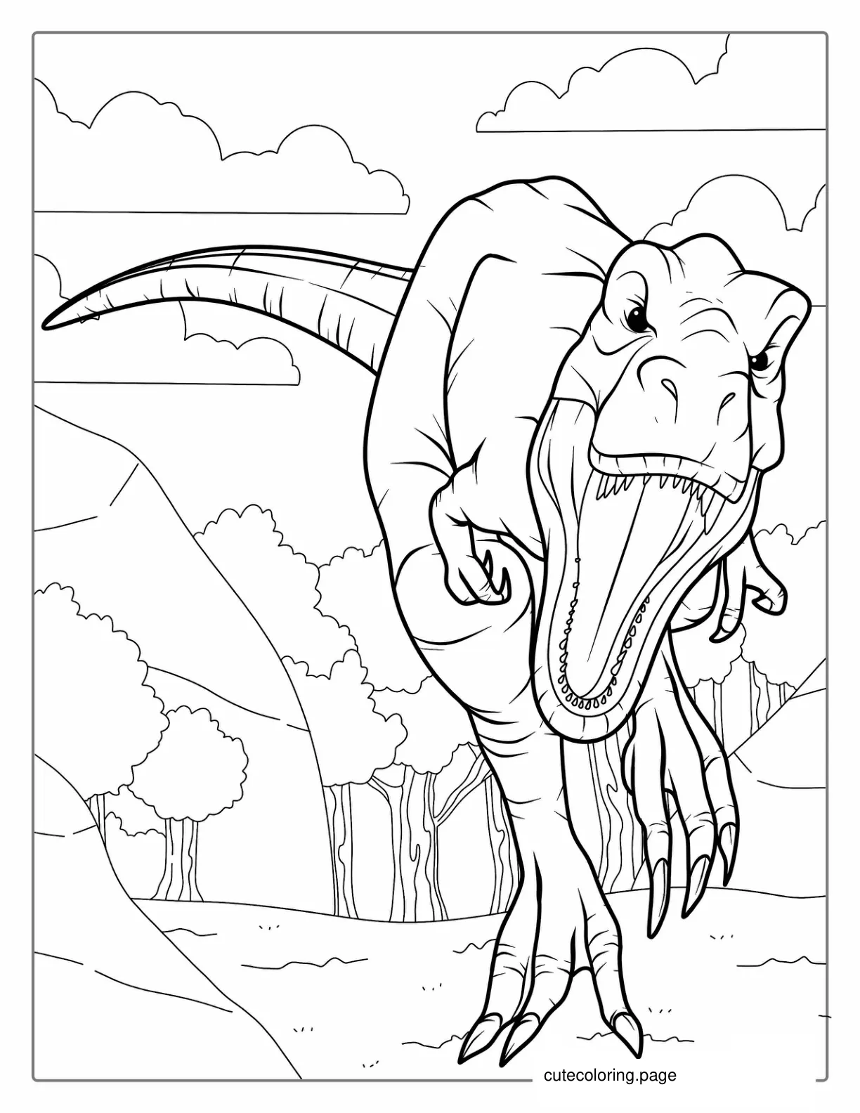 Tyrannosaurus Rex Running With Open Jaw To Color coloring page