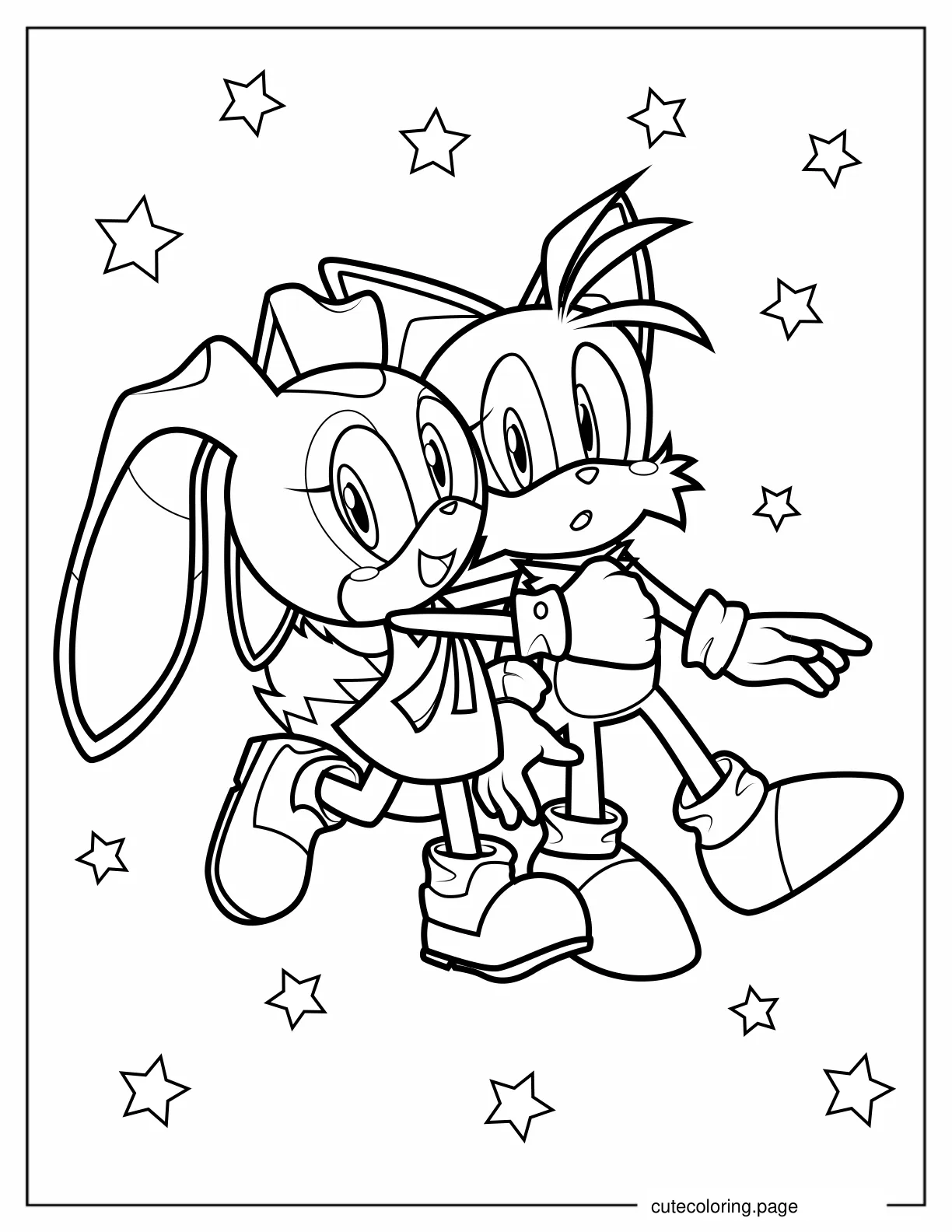 Cream The Rabbit Hugging Tails coloring page