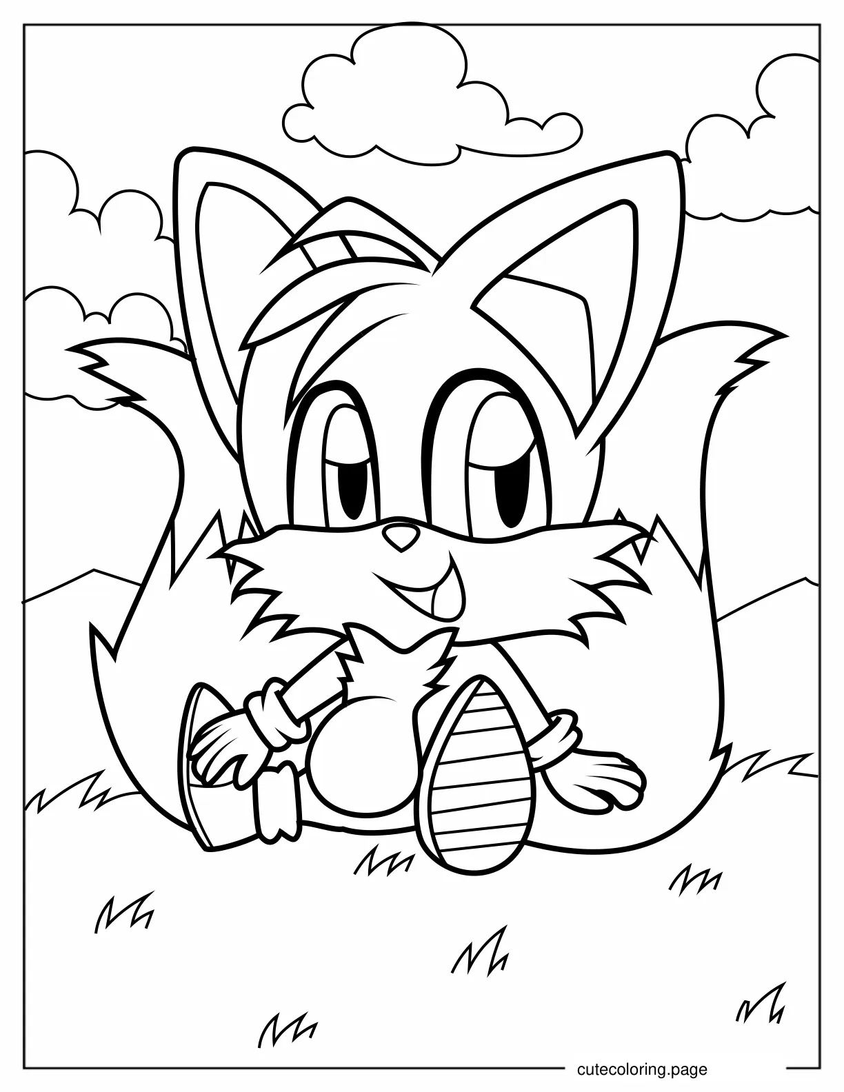 Cute Tails Sitting On Grass coloring page