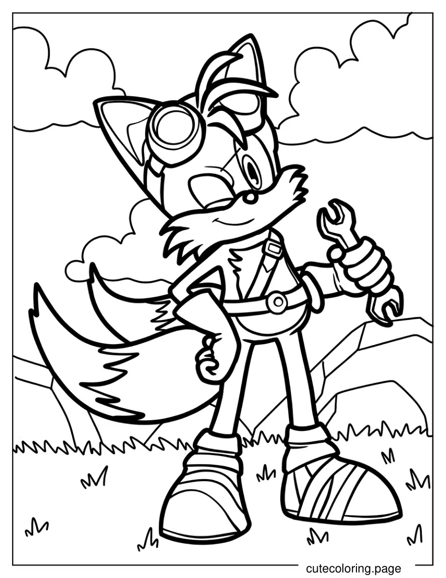 Detailed Tails With Goggles and Wrench Coloring Page coloring page