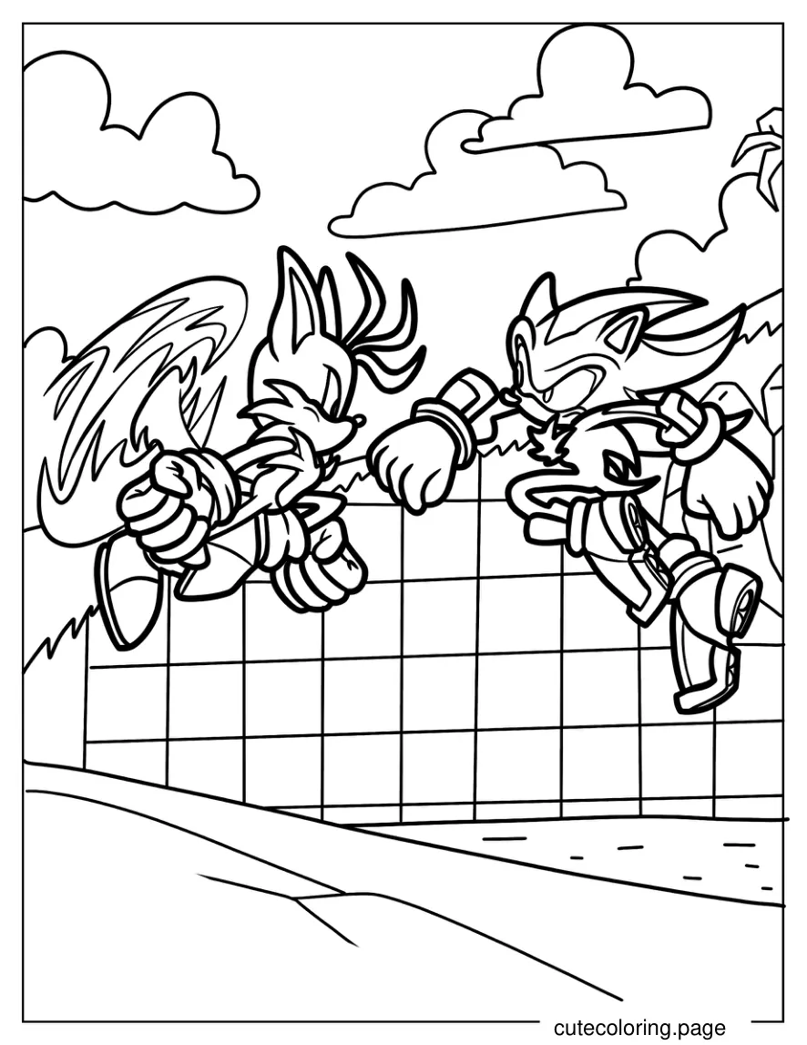 Tails Fighting Shadow Coloring Page coloring page