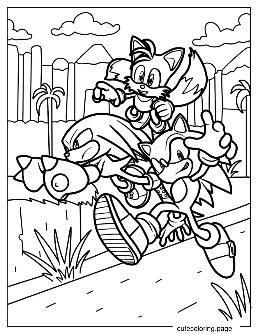 Tails Sonic And Knuckles Running Coloring Page coloring page