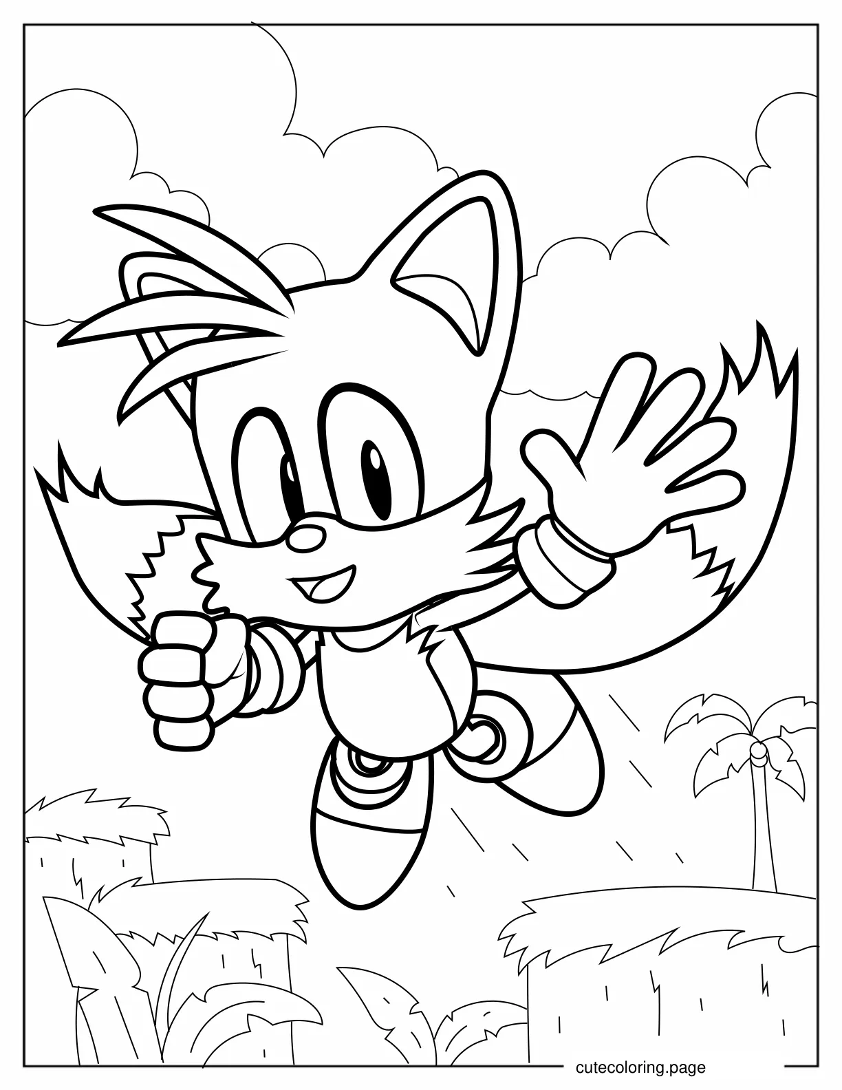 Tails Waving While Flying Coloring Sheet coloring page