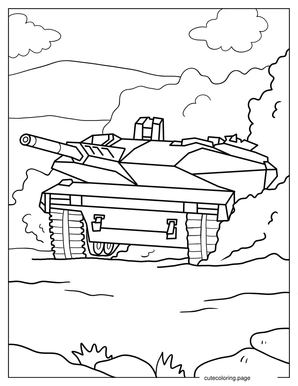 Coloring Page of Panther KF51 Main Battle Tank With Smoke coloring page