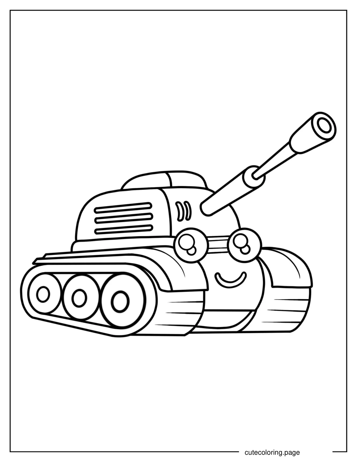 Coloring Sheet of Cartoon Military Tank With Smiling Face coloring page