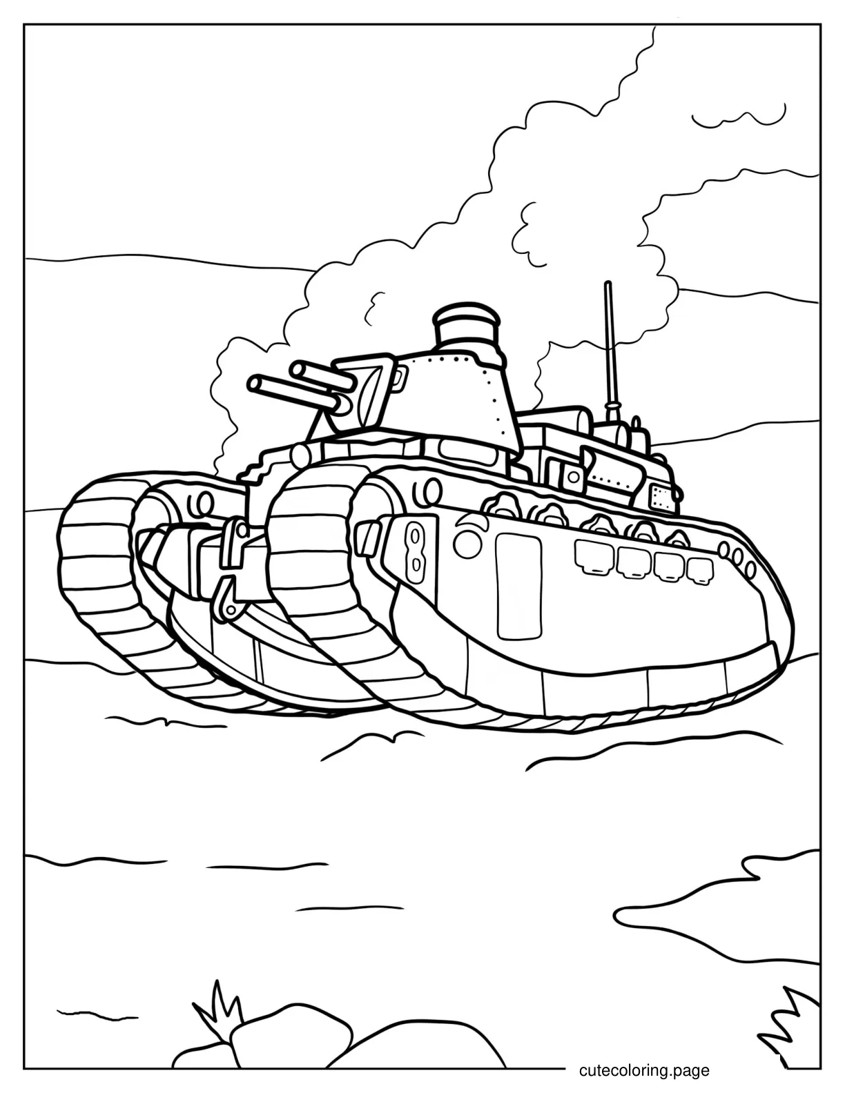 Old Military Tank Coloring Sheet for Young Kids coloring page