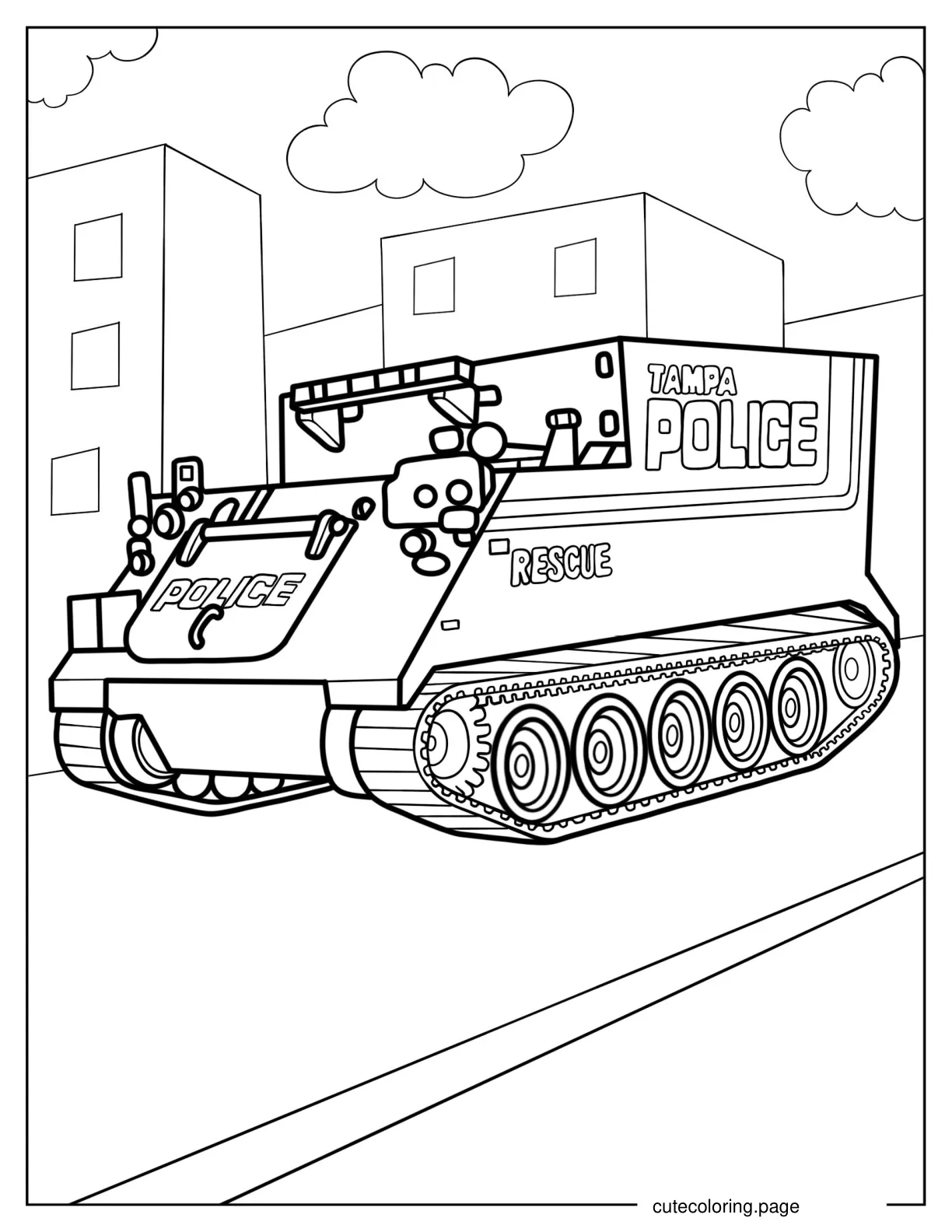 Tampla Police Armored Tank coloring page