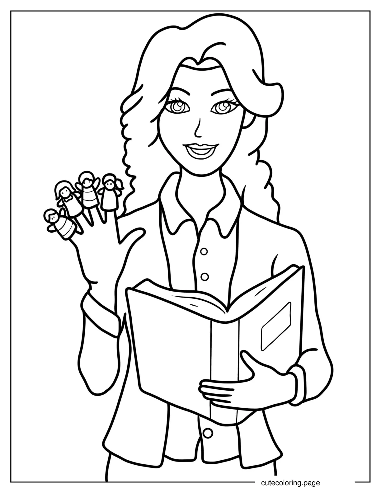 Coloring Page Of Teacher With Finger Puppets coloring page