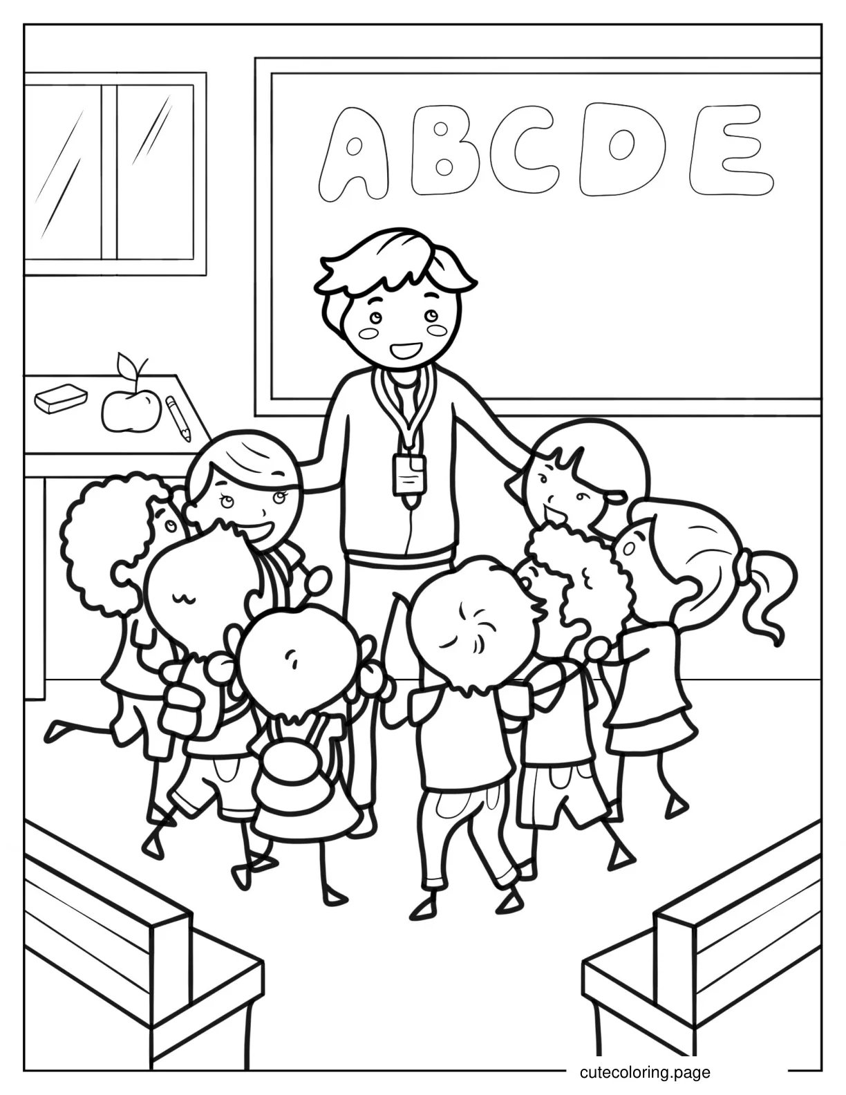 Teacher And Children Learning In Classroom coloring page