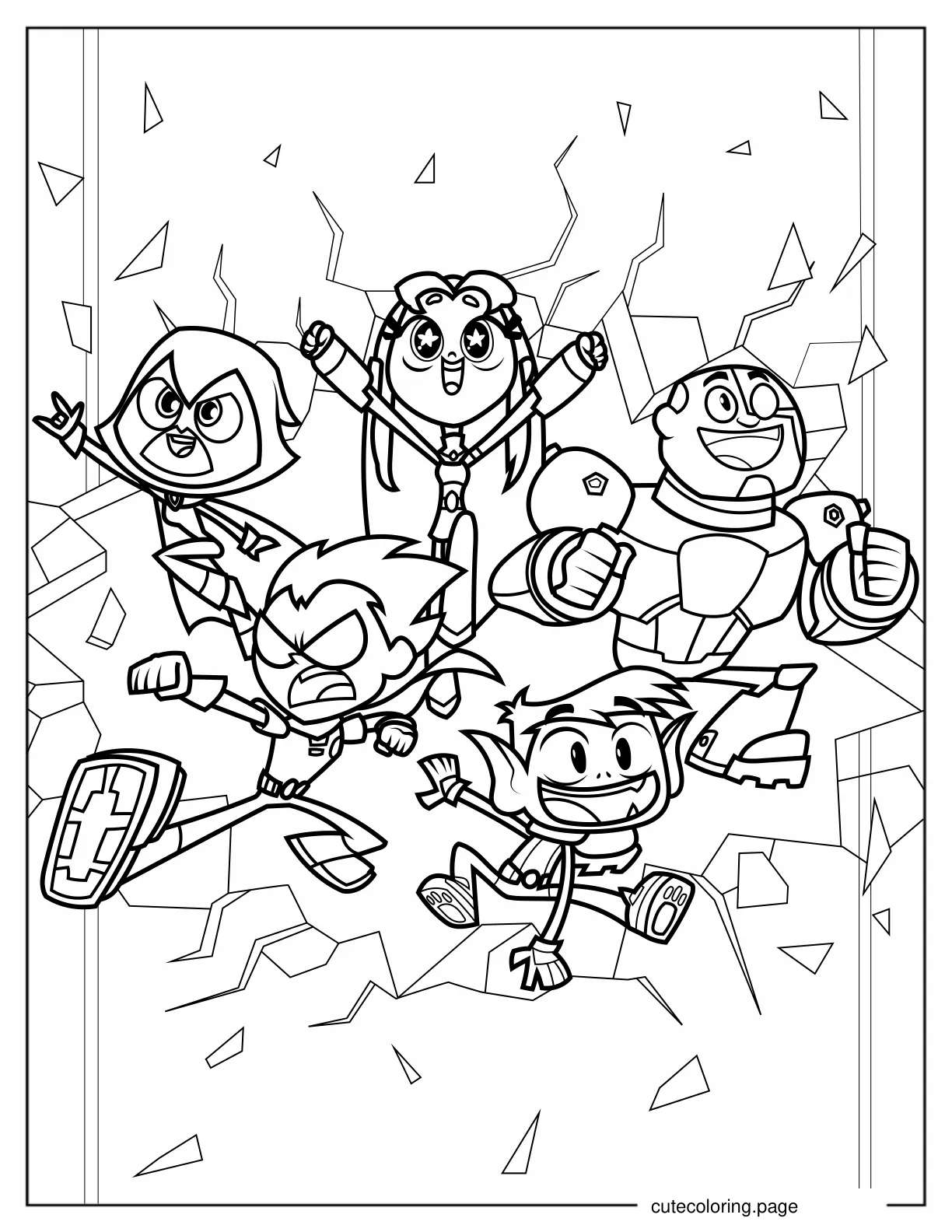 Teen Titans Breaking Wall Coloring Sheet coloring page