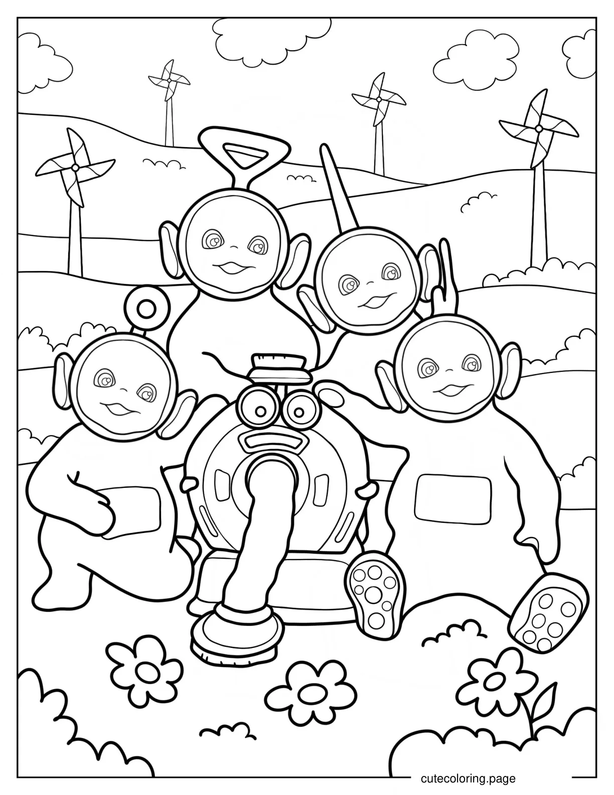 Detailed Teletubbies With Noo Noo Coloring Page coloring page