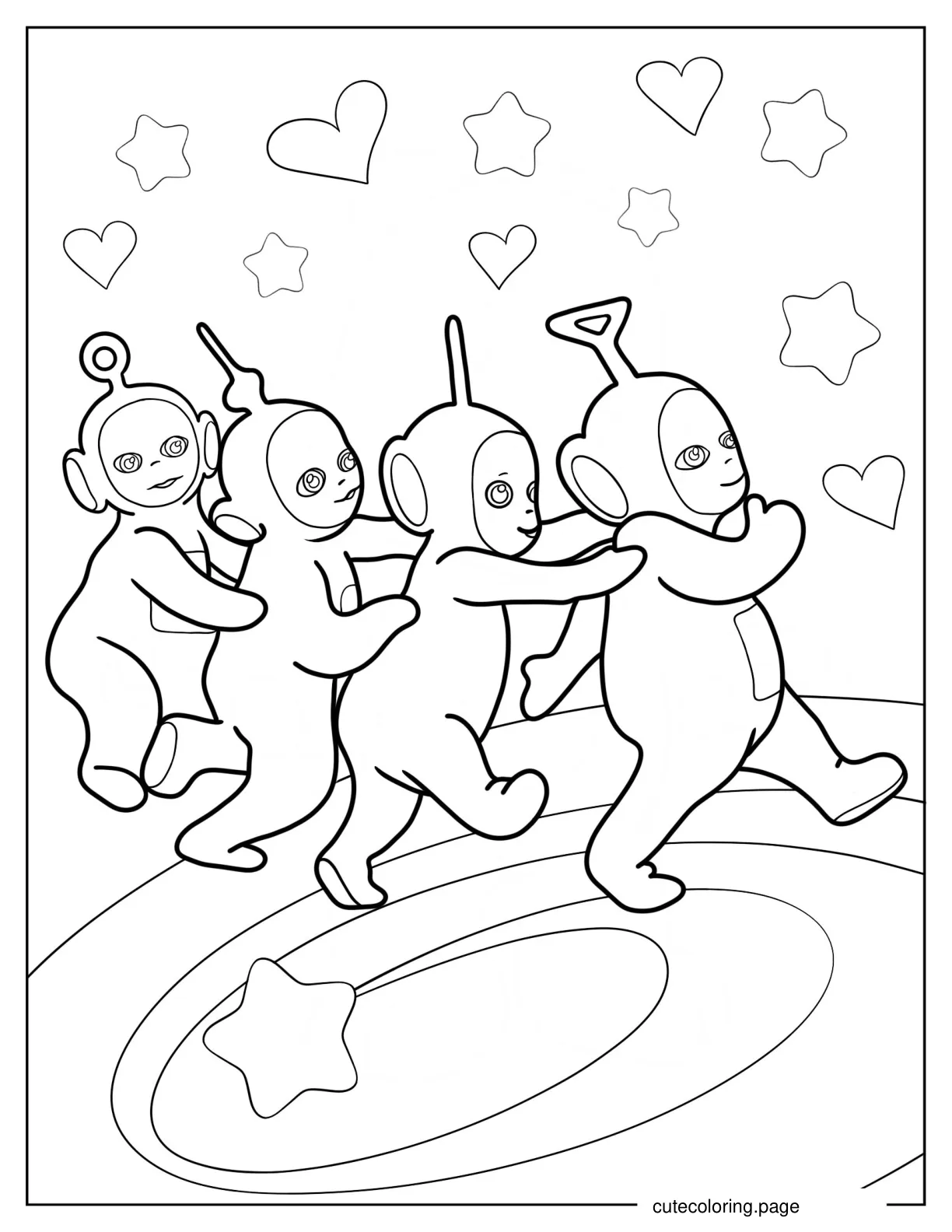 Teletubbies Conga Line Dancing Coloring Sheet coloring page