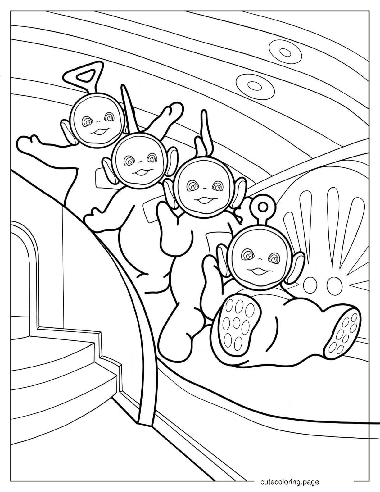 Teletubbies Po Laa Laa Tinky Winky And Dispy Going Down Slide coloring page