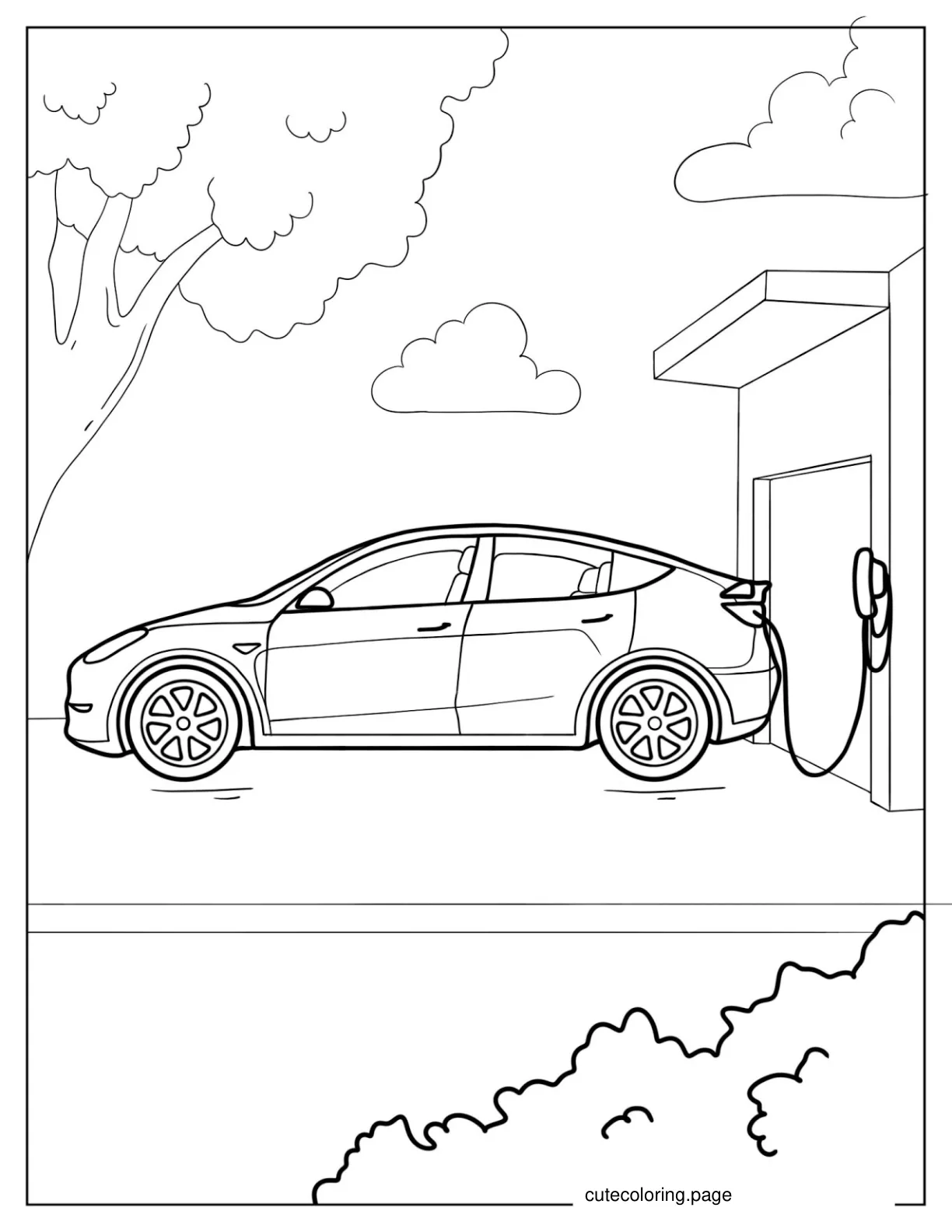 Coloring Sheet Of a Tesla Being Charged coloring page