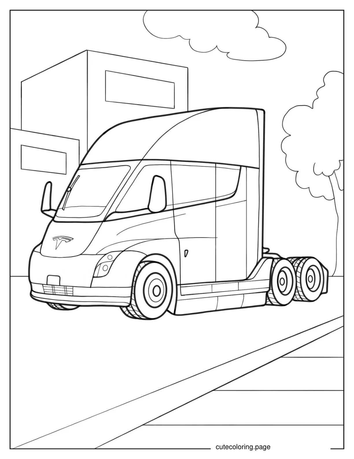 Coloring Sheet Of a Tesla Semi coloring page