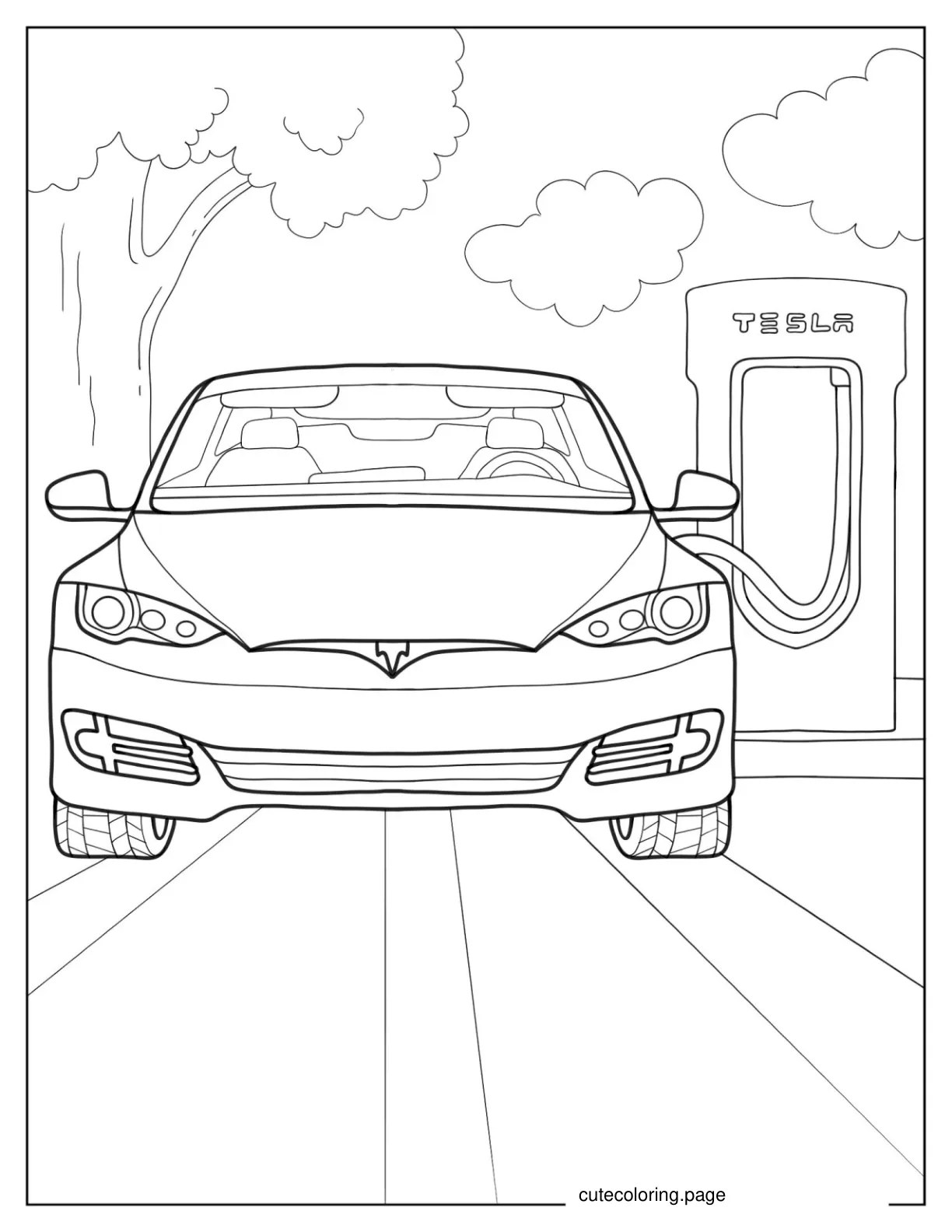 Tesla Model S Being Charged Coloring Page coloring page