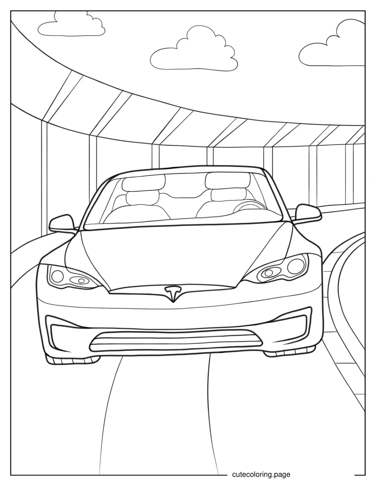 Tesla Model S Driving On a Highway To Color coloring page