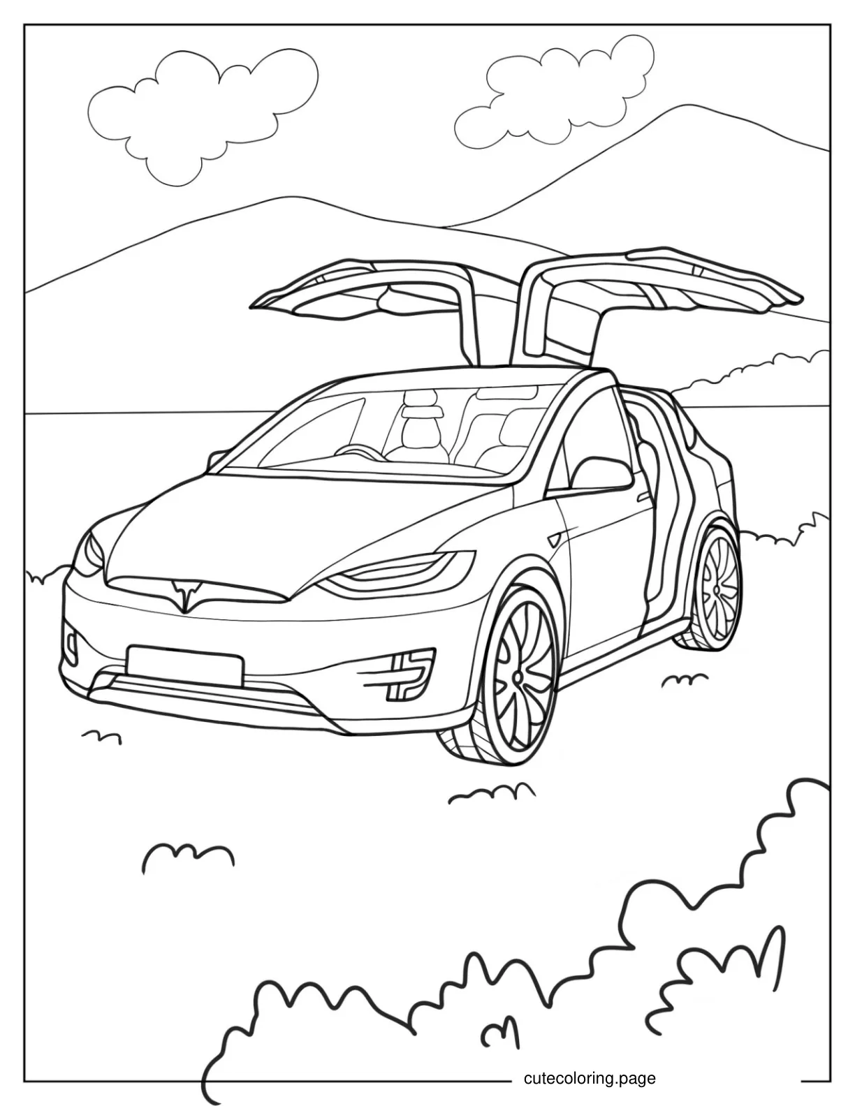 Tesla Model X With Doors Open coloring page