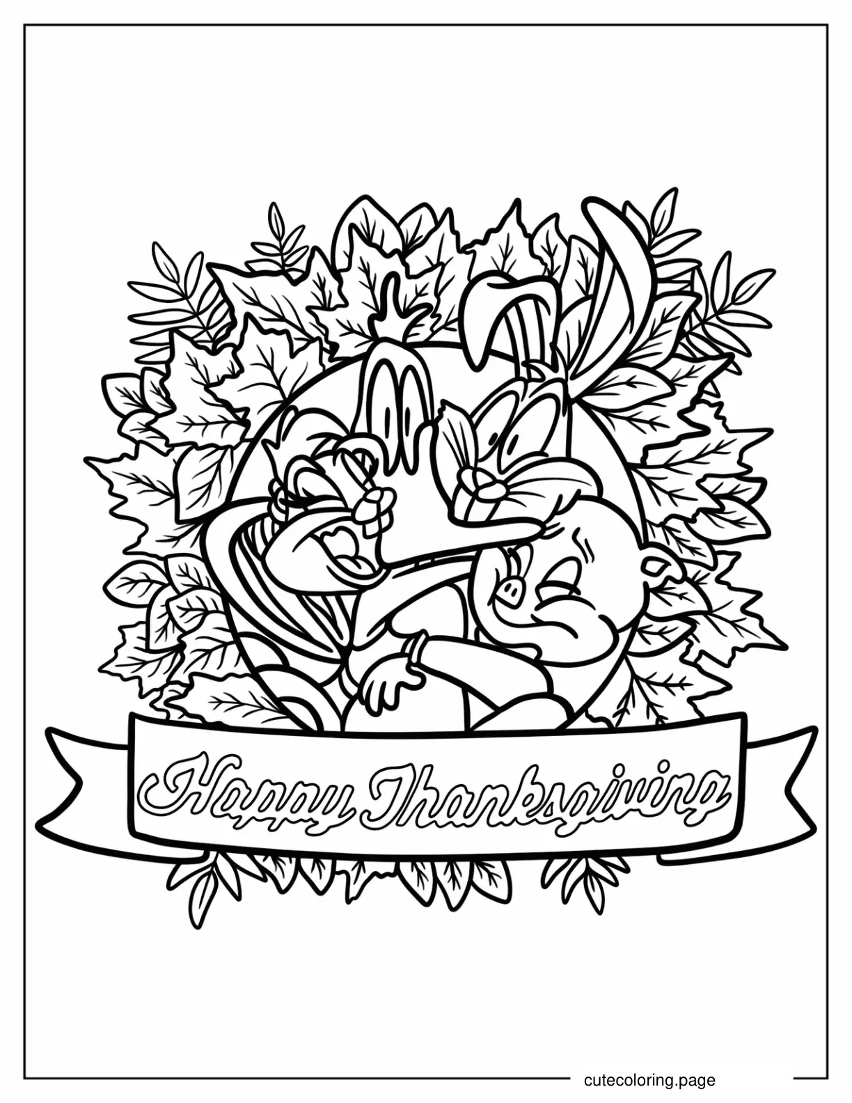 Bugs Bunny Lola Porky Pig And Daffy Duck Hugging Coloring Page coloring page