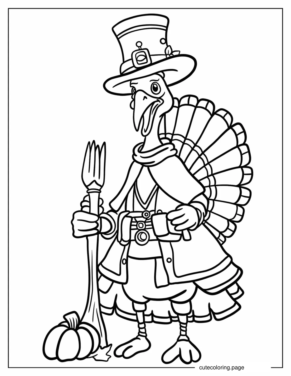 Cartoon Turkey Dressed As A Pilgrim Coloring Page For Kids coloring page