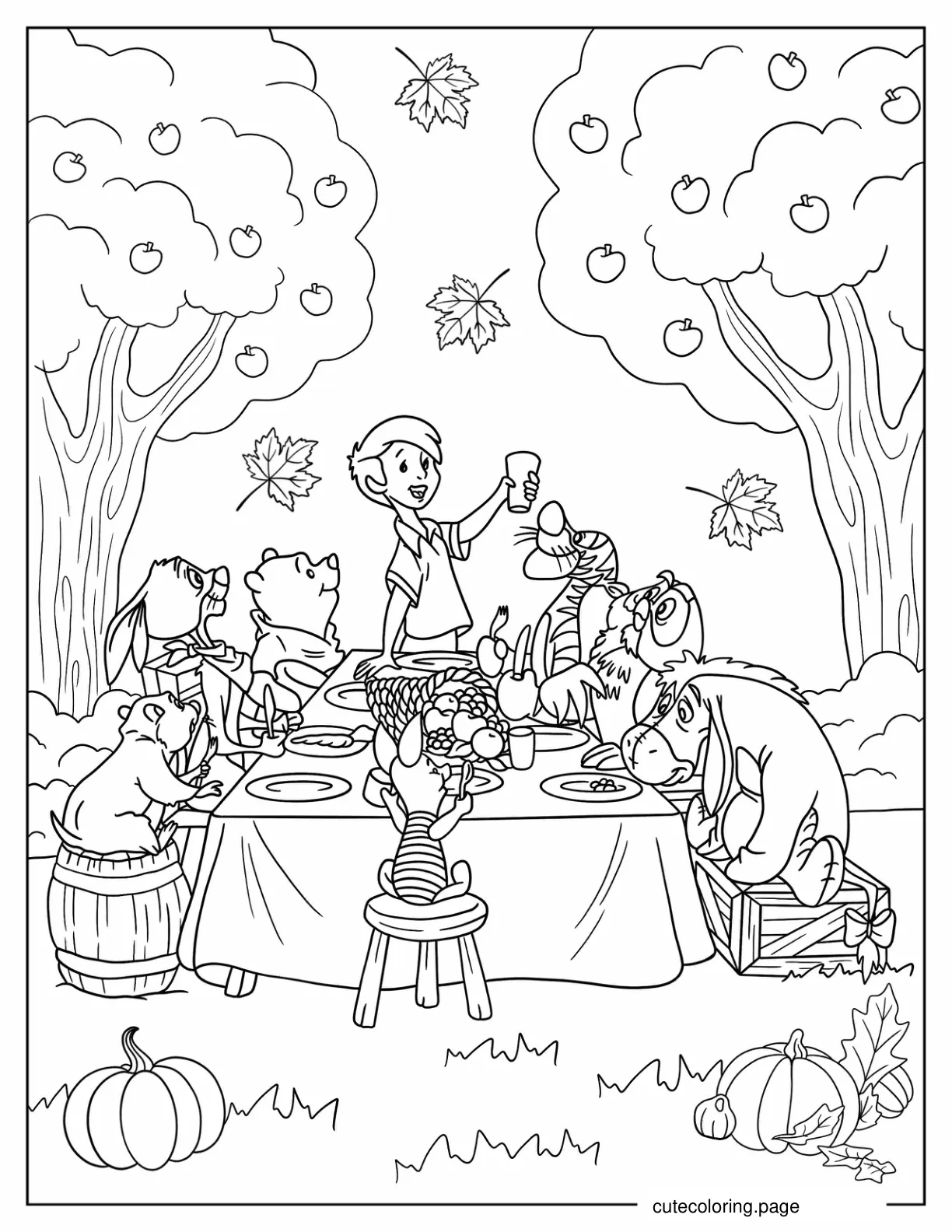 Christopher Robin Pooh And Friends Celebrate Thanksgiving coloring page